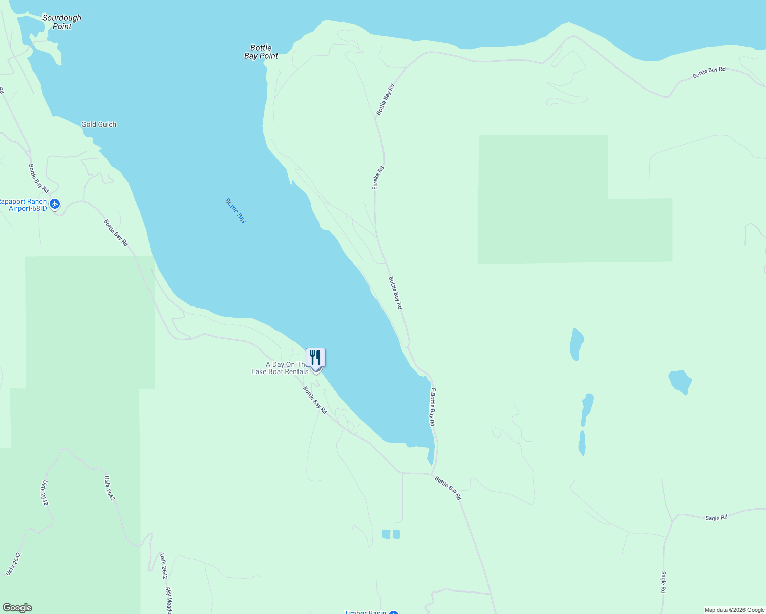 map of restaurants, bars, coffee shops, grocery stores, and more near 735 East Bottle Bay Road in Sagle