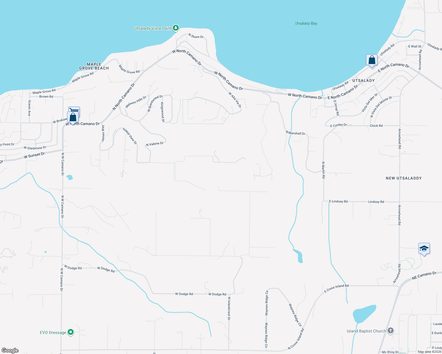 map of restaurants, bars, coffee shops, grocery stores, and more near 272 Amanda Lane in Camano