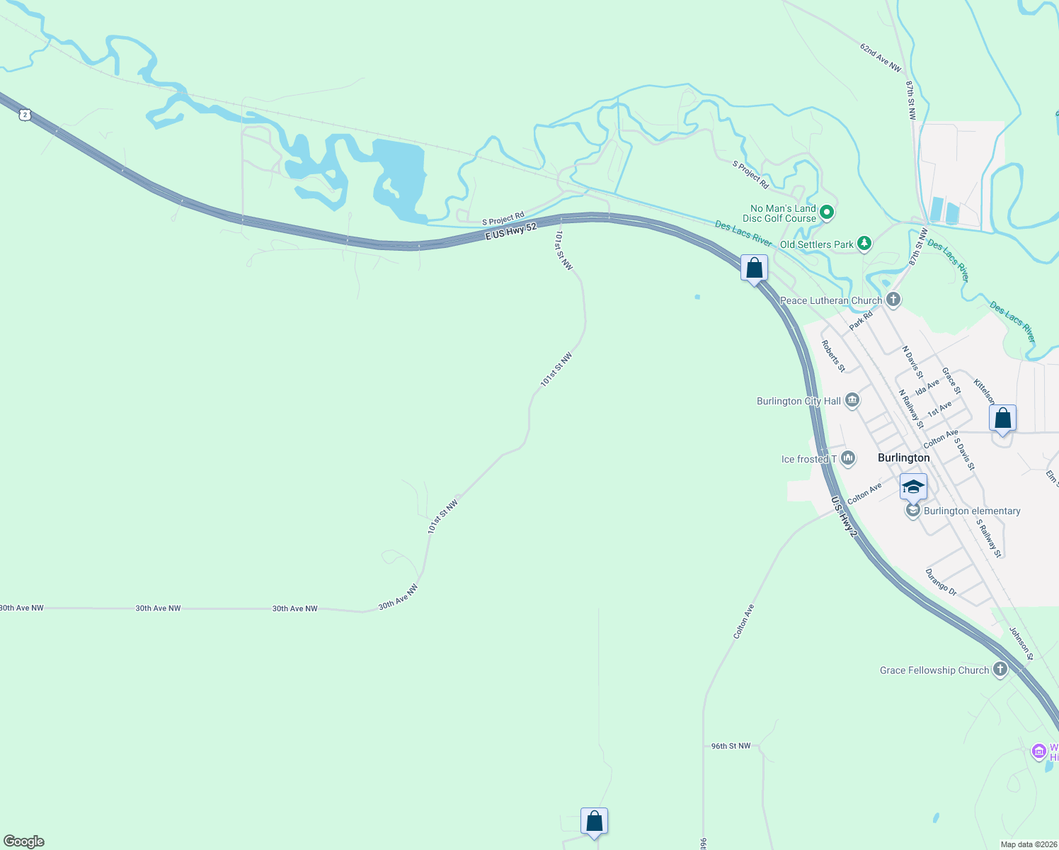 map of restaurants, bars, coffee shops, grocery stores, and more near 3701 101st Street Northwest in Burlington