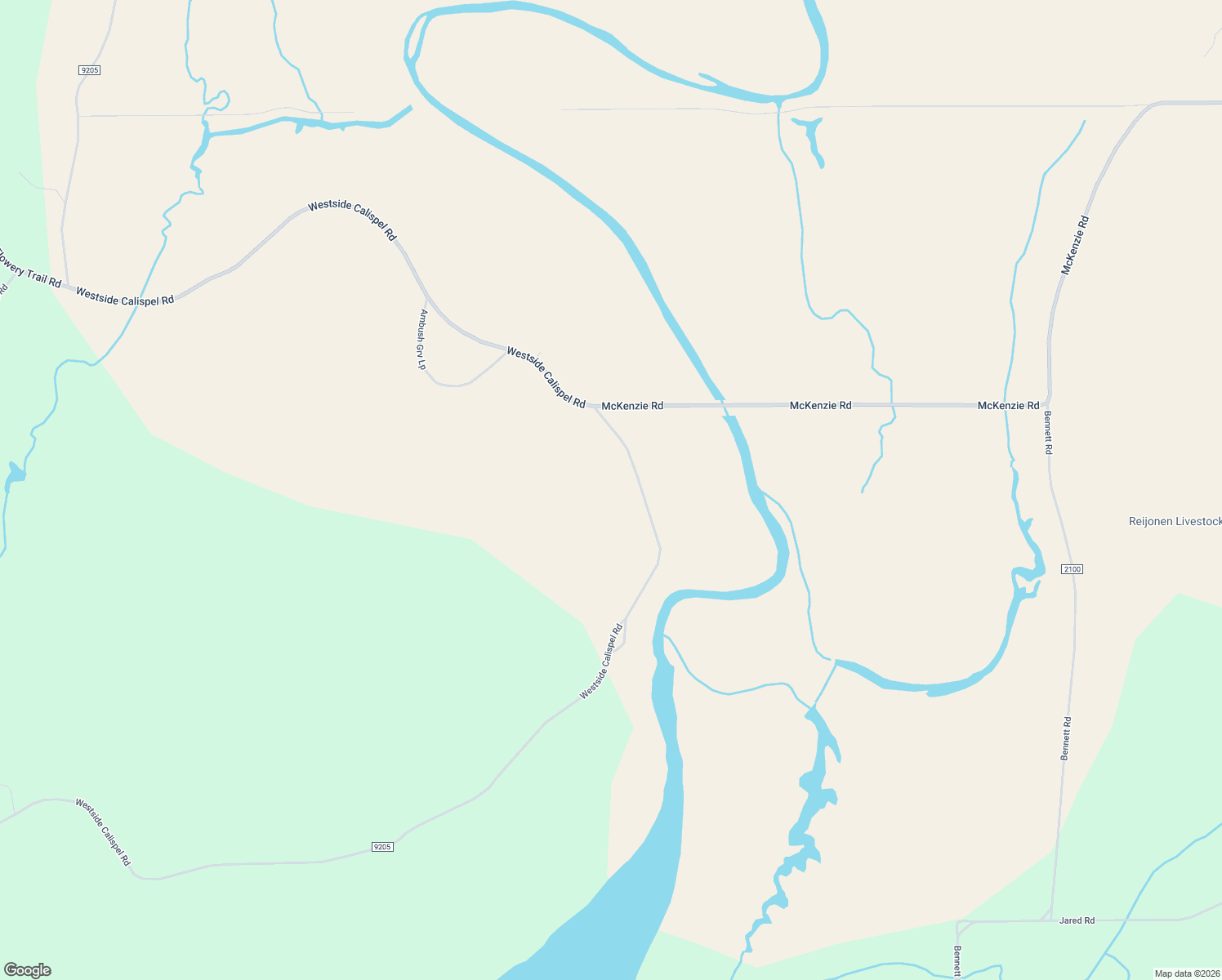 map of restaurants, bars, coffee shops, grocery stores, and more near 11031 Westside Calispel Road in Usk