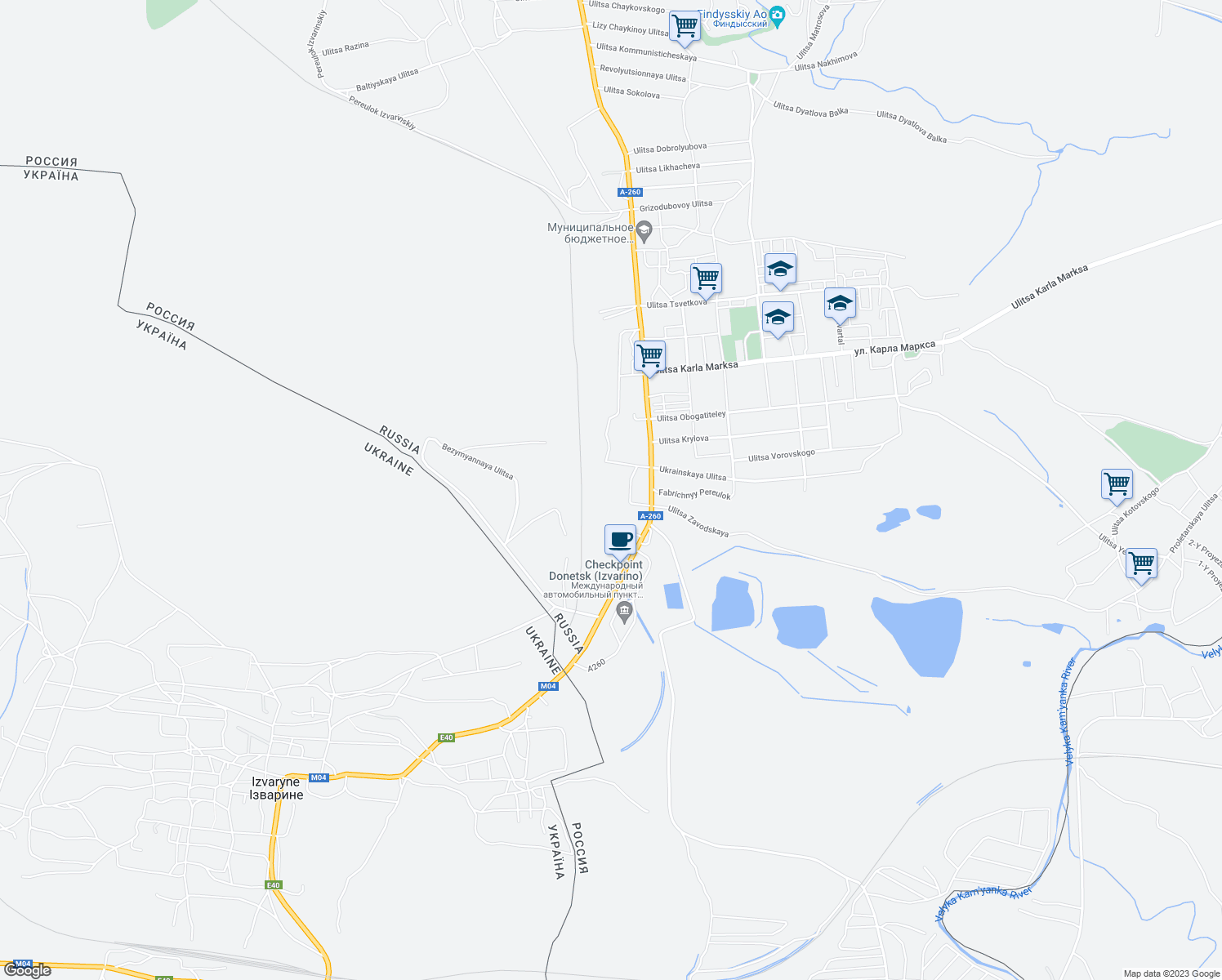 map of restaurants, bars, coffee shops, grocery stores, and more near in Donetsk