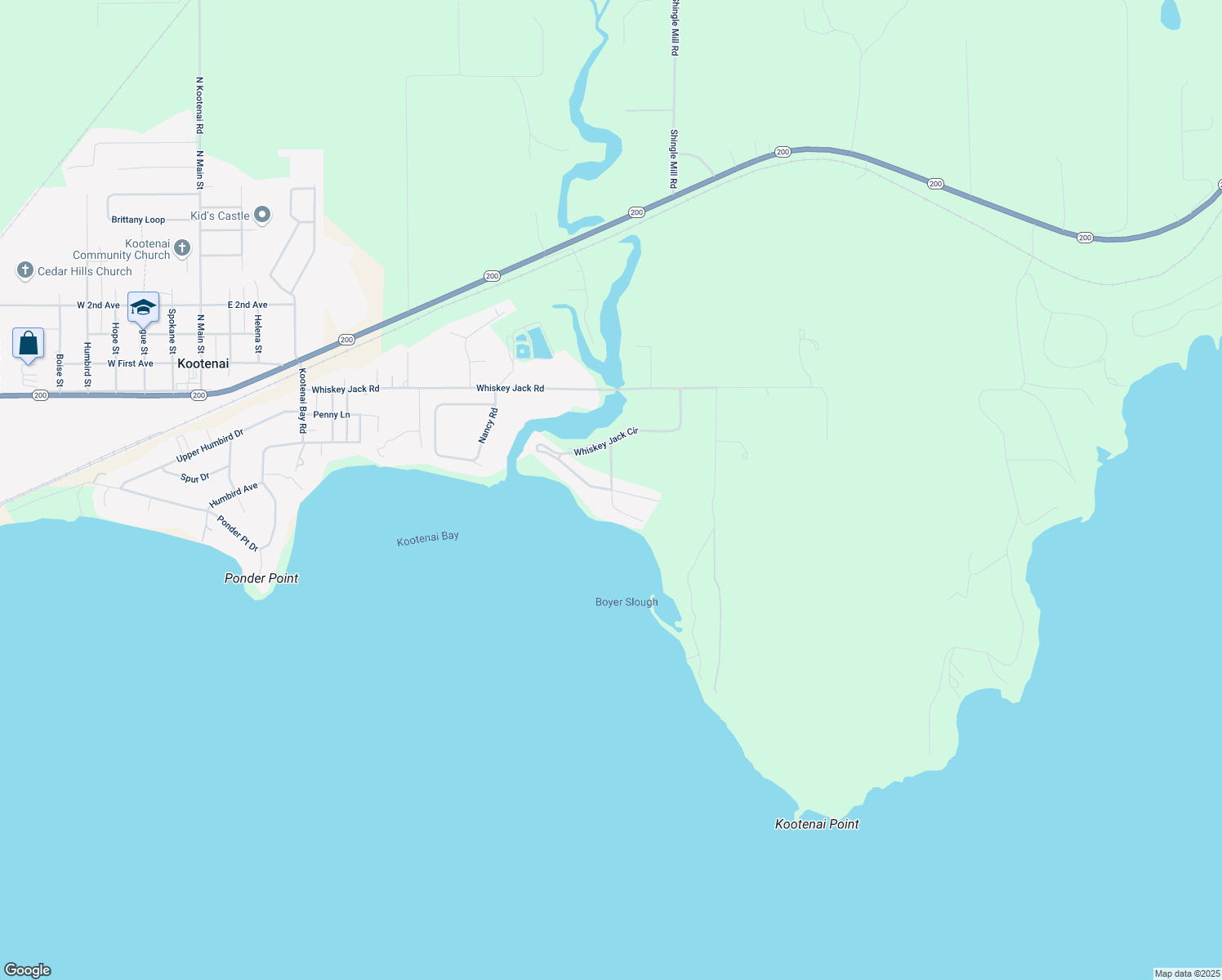 map of restaurants, bars, coffee shops, grocery stores, and more near 198 Osprey Lane in Sandpoint