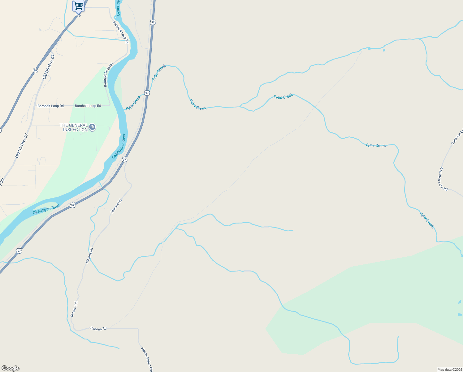 map of restaurants, bars, coffee shops, grocery stores, and more near Soap Lake Road in Okanogan