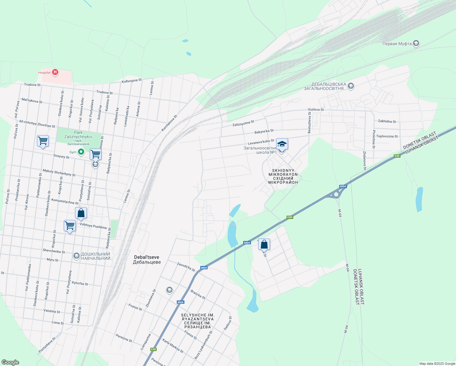 map of restaurants, bars, coffee shops, grocery stores, and more near in Debal'tseve