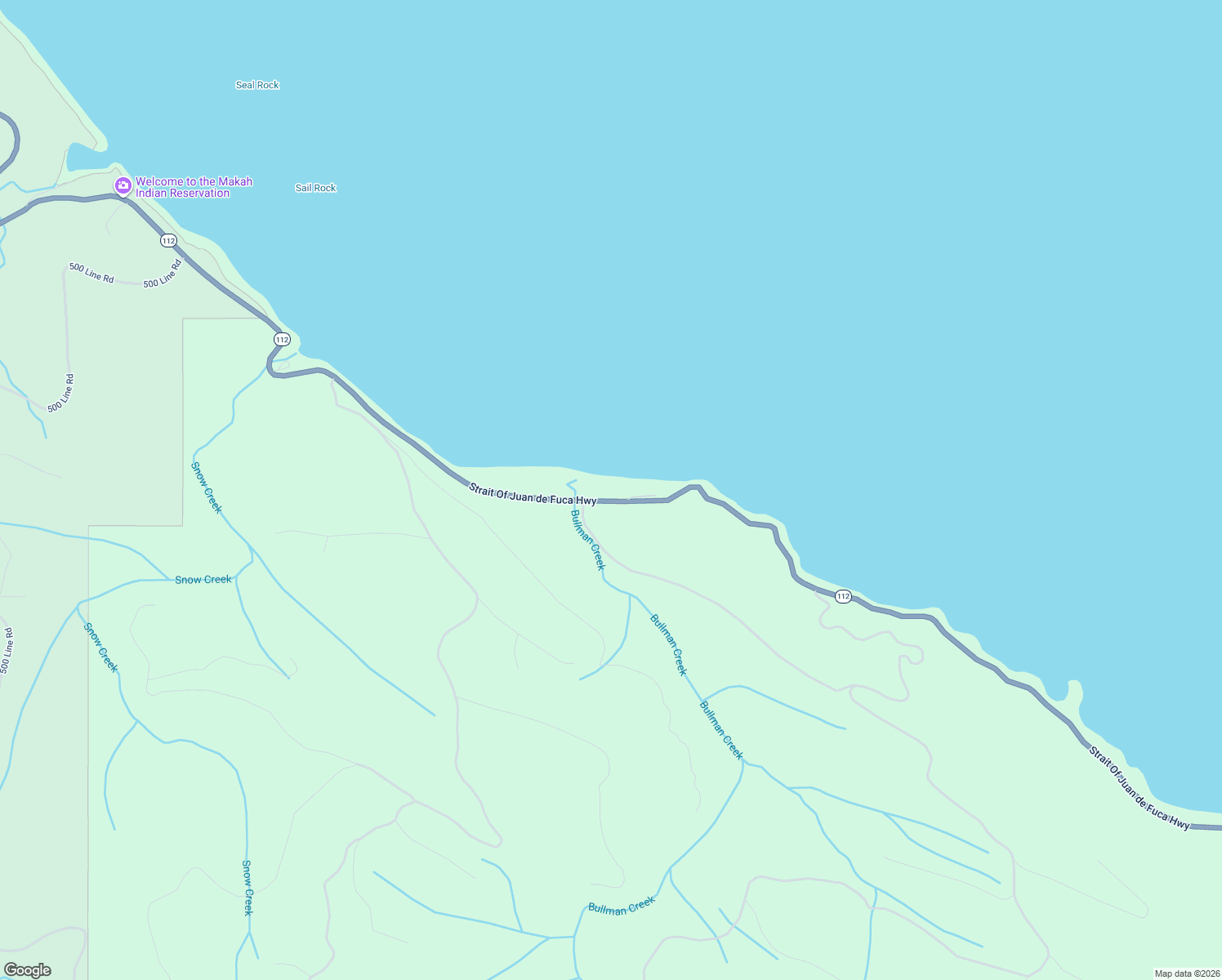 map of restaurants, bars, coffee shops, grocery stores, and more near 1633 Washington 112 in Sekiu