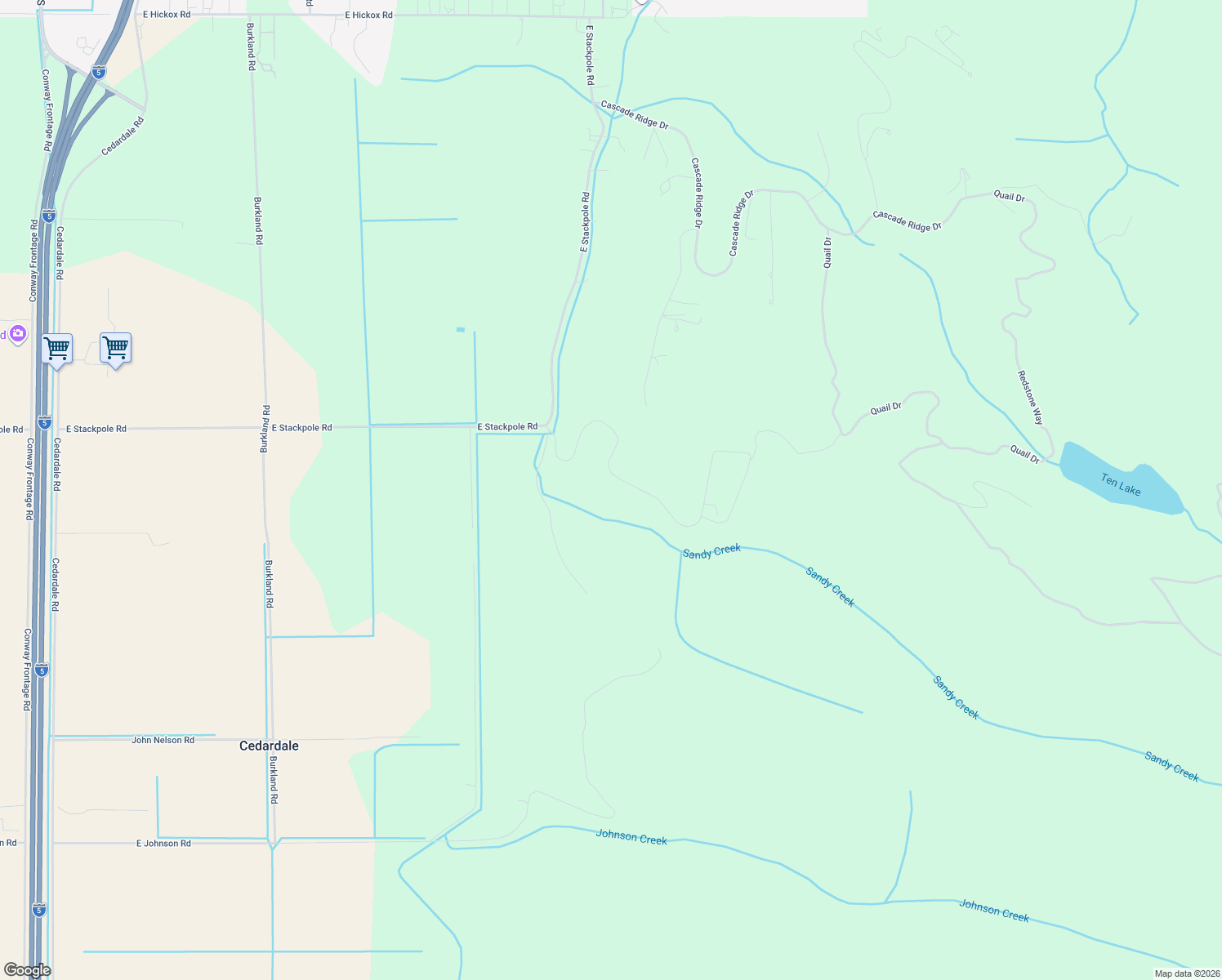 map of restaurants, bars, coffee shops, grocery stores, and more near 20400 Benson Ridge Ln in Mount Vernon