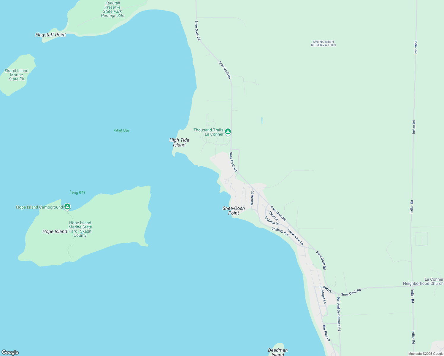 map of restaurants, bars, coffee shops, grocery stores, and more near 9373 Reef Point Lane in La Conner