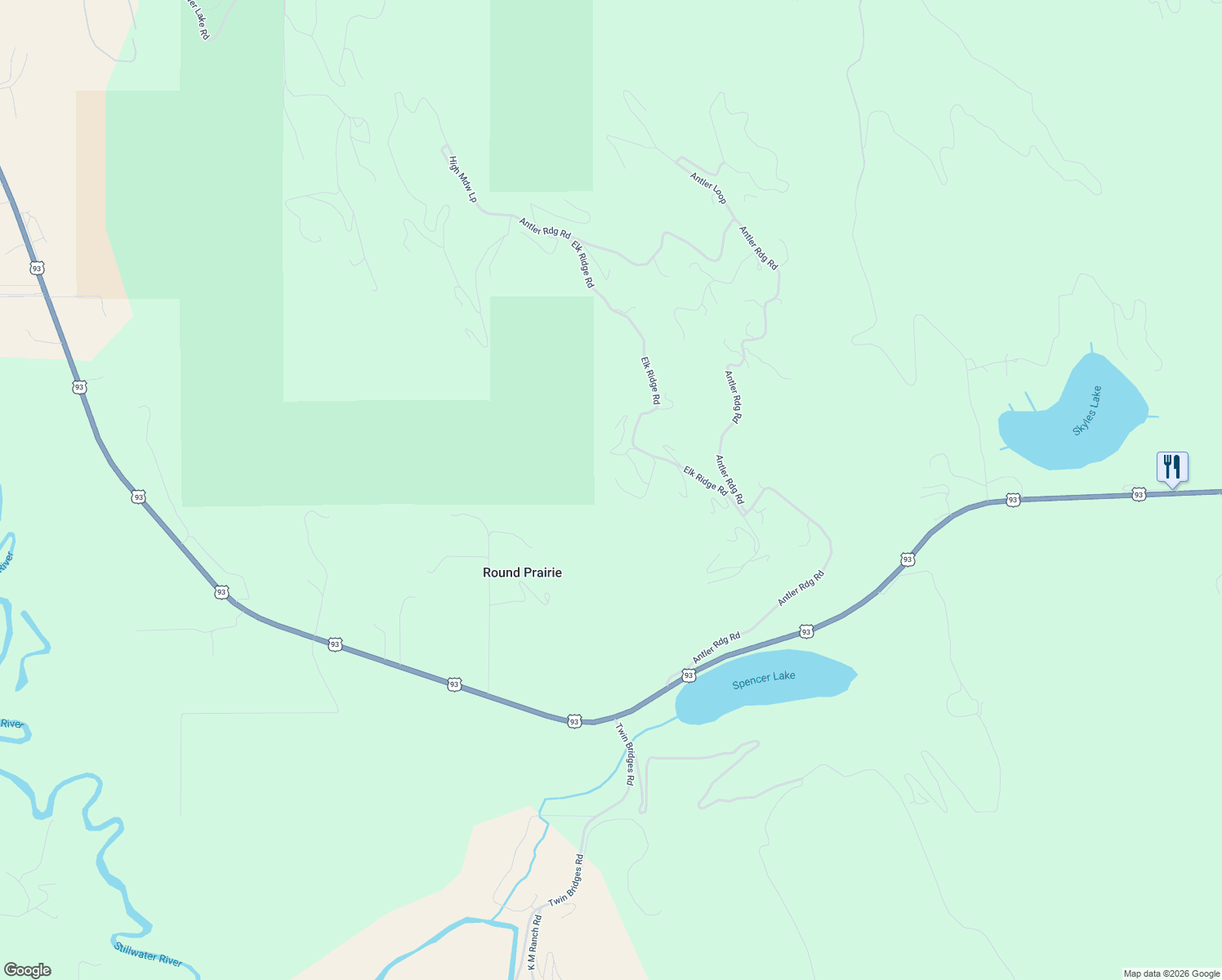 map of restaurants, bars, coffee shops, grocery stores, and more near Elk Ridge Lane in Whitefish