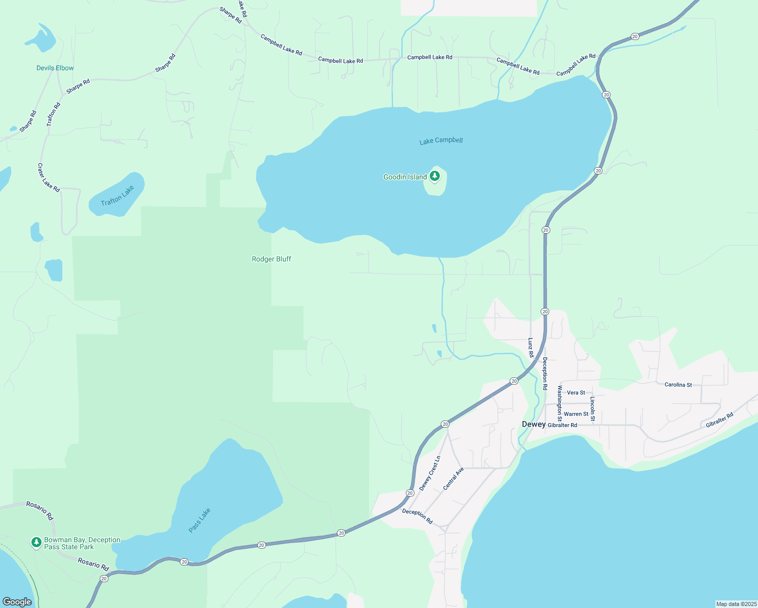 map of restaurants, bars, coffee shops, grocery stores, and more near 5666 South Campbell Lake Road in Anacortes