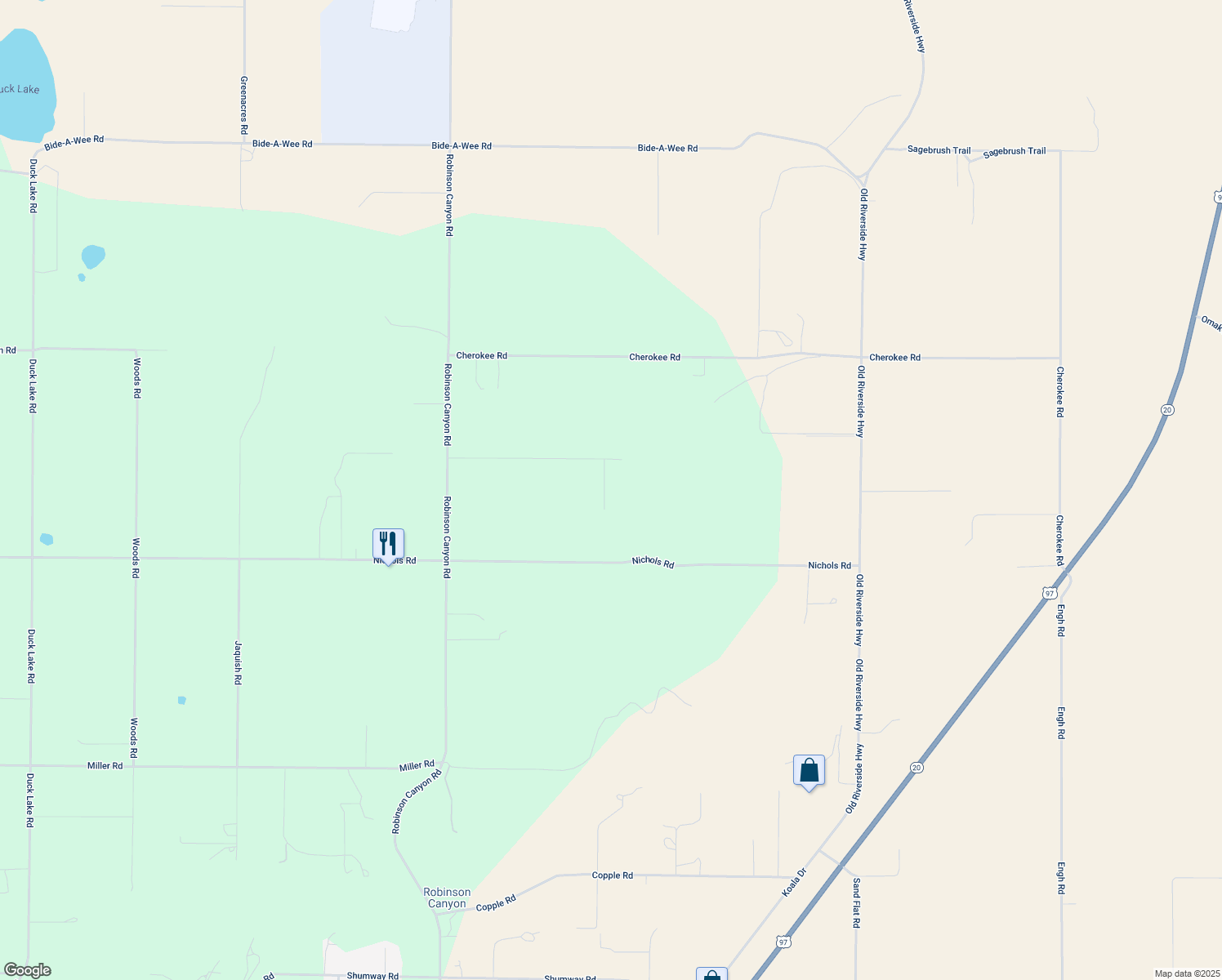 map of restaurants, bars, coffee shops, grocery stores, and more near 7 Bain Lane in Omak