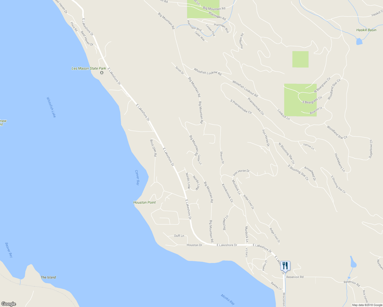map of restaurants, bars, coffee shops, grocery stores, and more near 2270 Cedar Lane in Whitefish