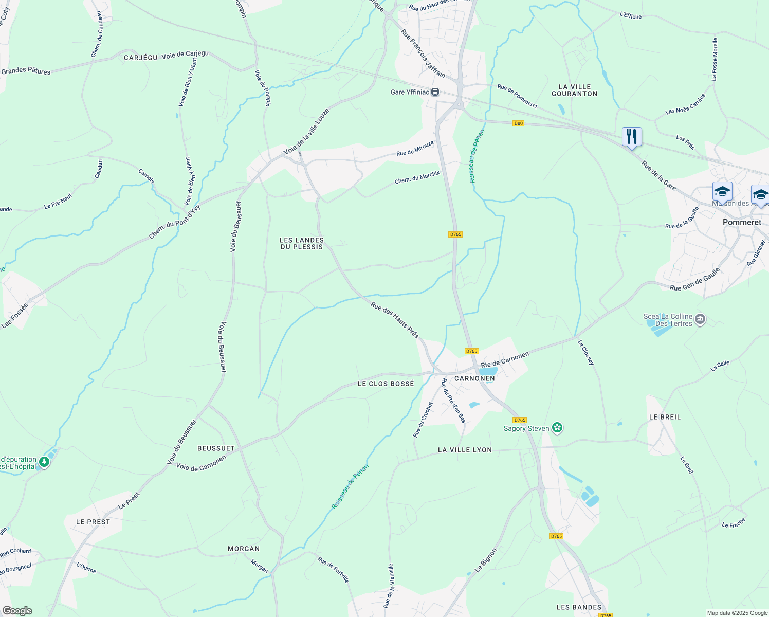 map of restaurants, bars, coffee shops, grocery stores, and more near in Yffiniac