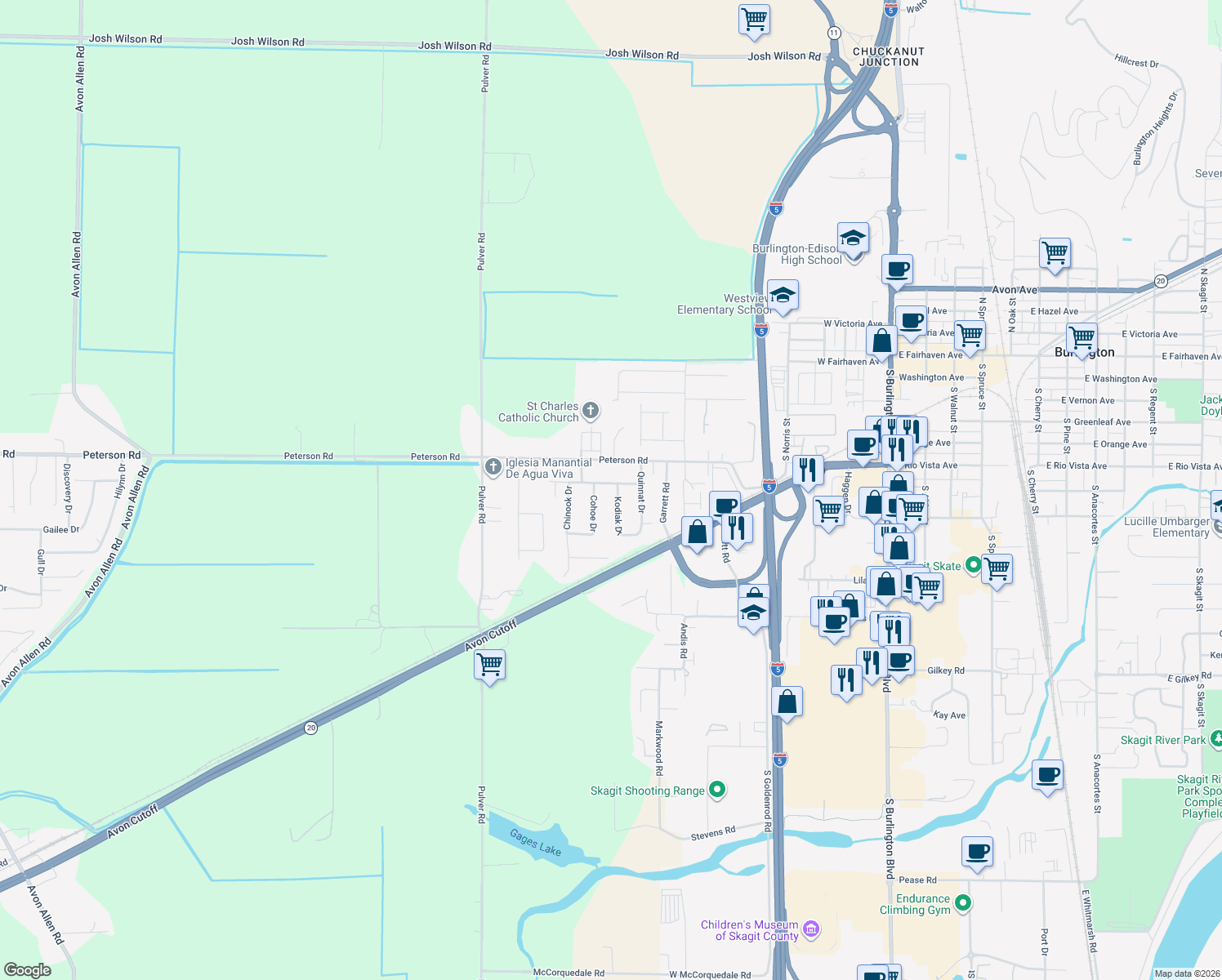 map of restaurants, bars, coffee shops, grocery stores, and more near 703 Kodiak Drive in Burlington