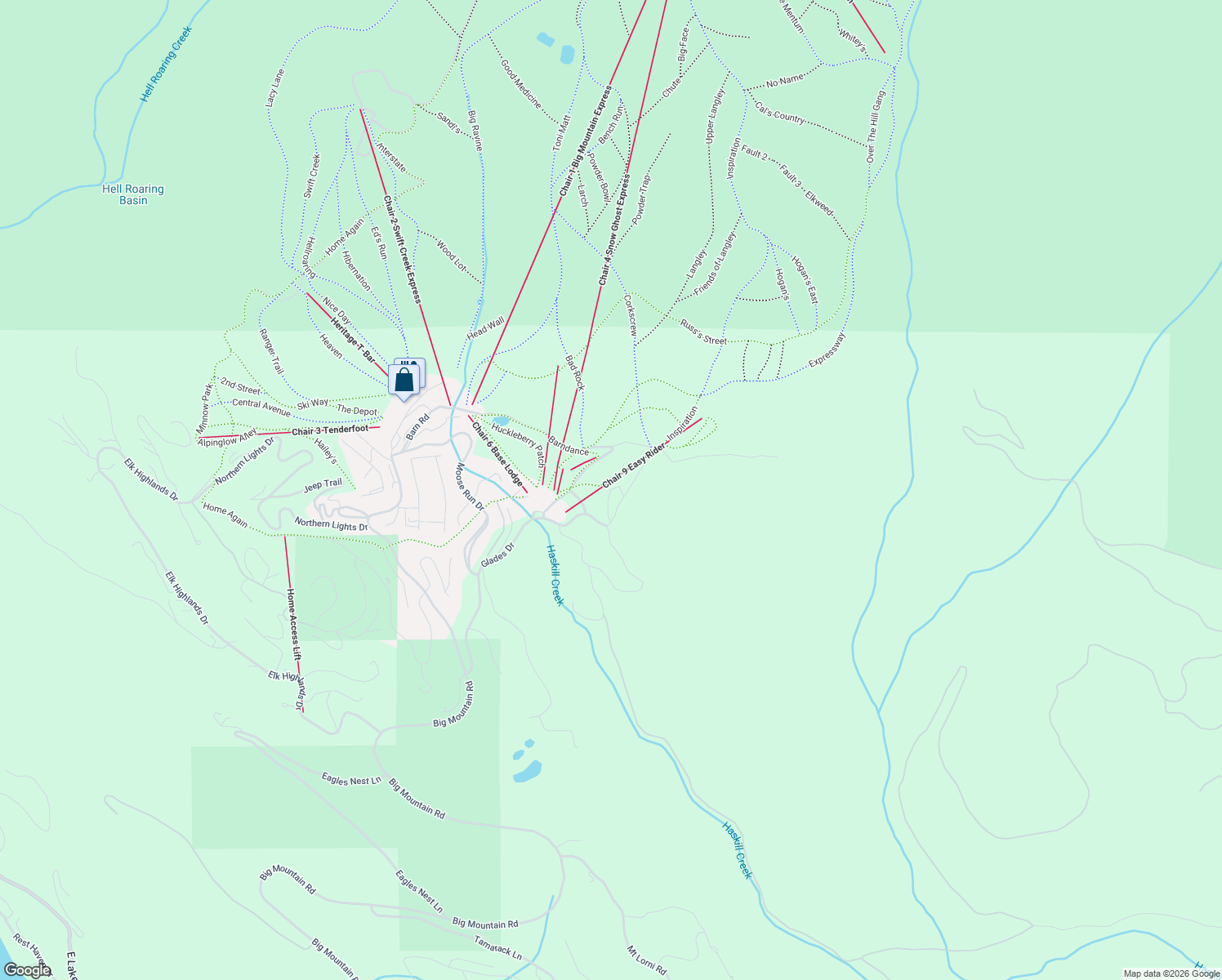 map of restaurants, bars, coffee shops, grocery stores, and more near 1196 Glades Drive in Whitefish
