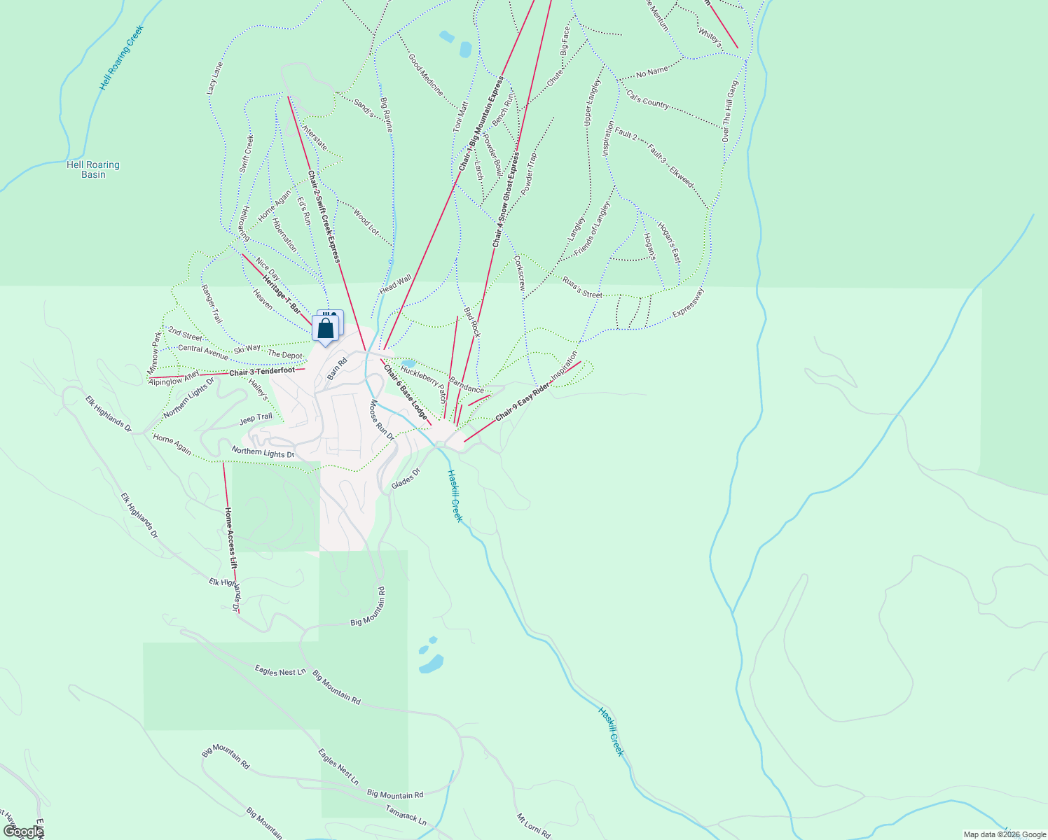map of restaurants, bars, coffee shops, grocery stores, and more near 1196 Glades Drive in Whitefish