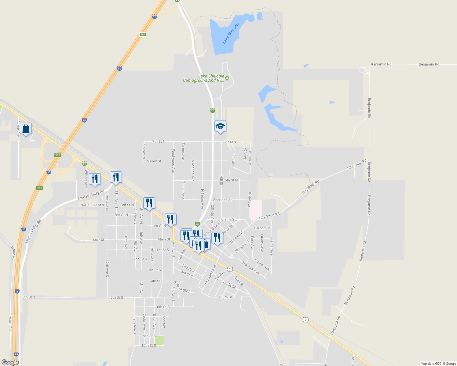 map of restaurants, bars, coffee shops, grocery stores, and more near 300 Gallatin Street in Shelby
