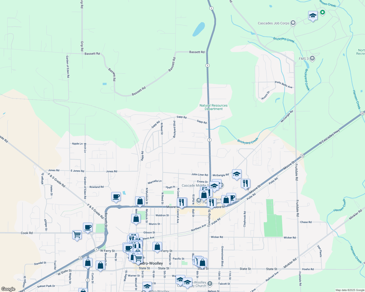 map of restaurants, bars, coffee shops, grocery stores, and more near 706 Cultus Mountain Drive in Sedro-Woolley