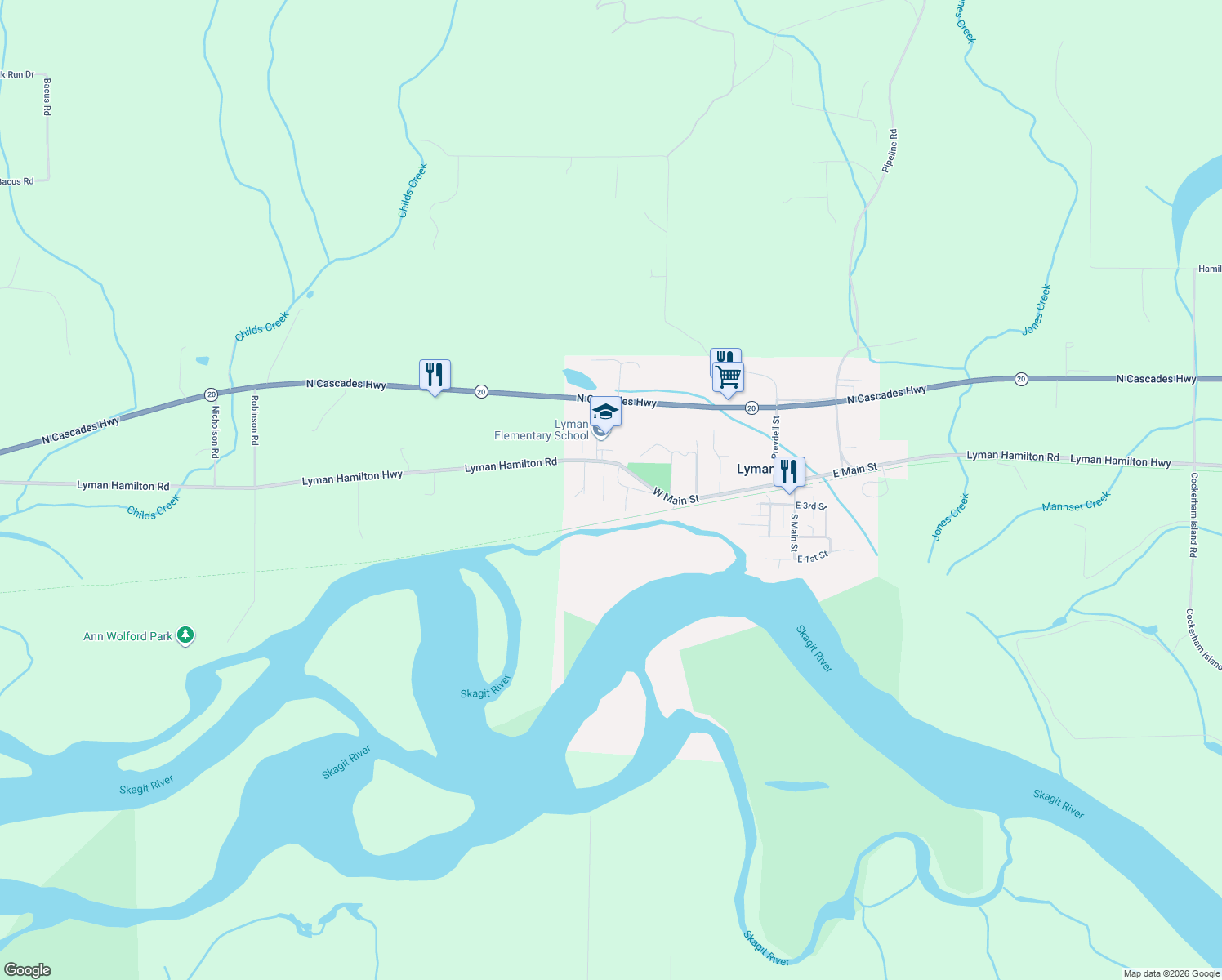 map of restaurants, bars, coffee shops, grocery stores, and more near 31122 Cunningham Road in Lyman
