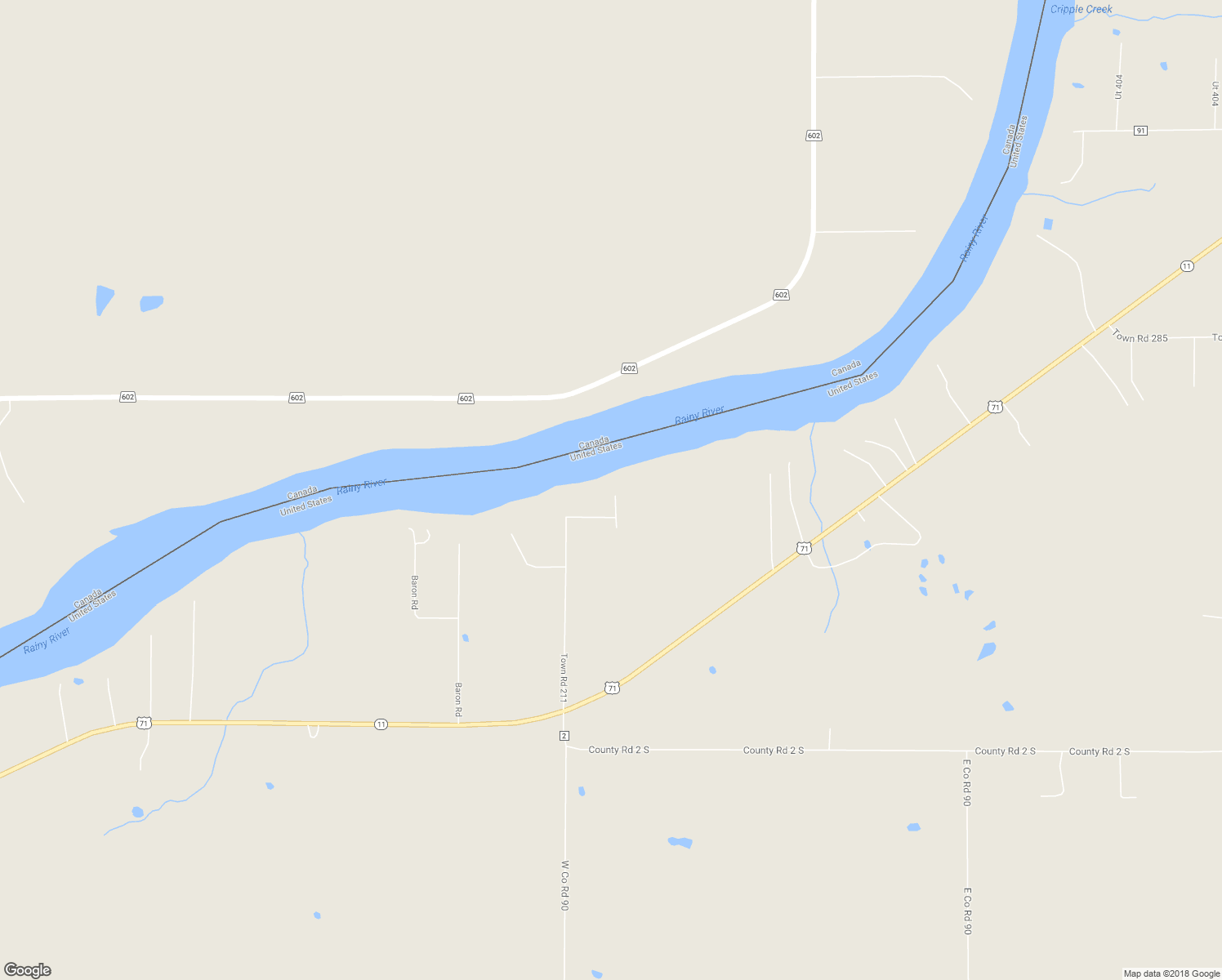 map of restaurants, bars, coffee shops, grocery stores, and more near 2967 Town Road 211 in International Falls