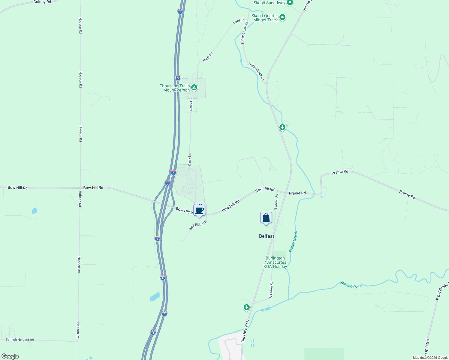 map of restaurants, bars, coffee shops, grocery stores, and more near Harrington Ln in Burlington