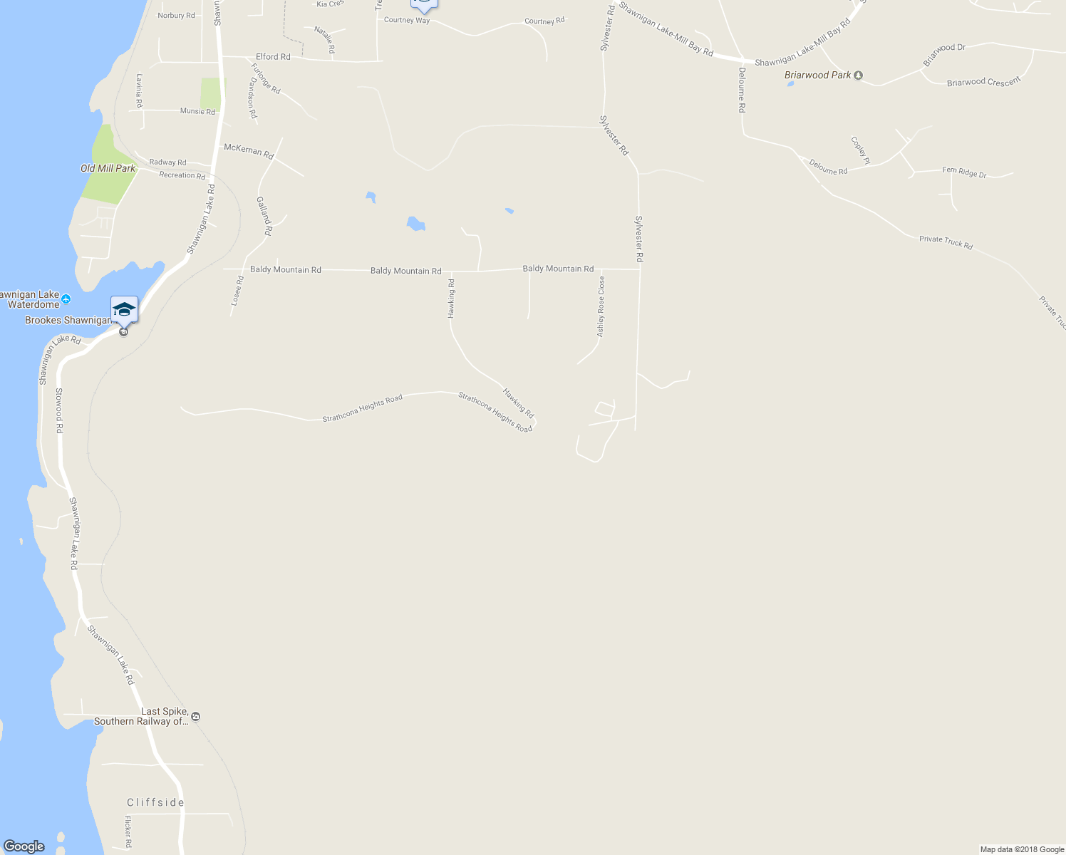 map of restaurants, bars, coffee shops, grocery stores, and more near 1730 Strathcona Heights Road in Shawnigan Lake