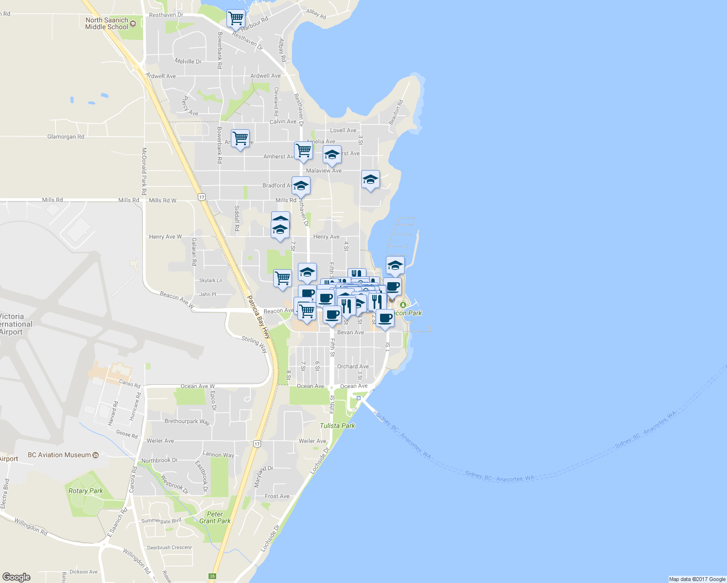 map of restaurants, bars, coffee shops, grocery stores, and more near in Sidney