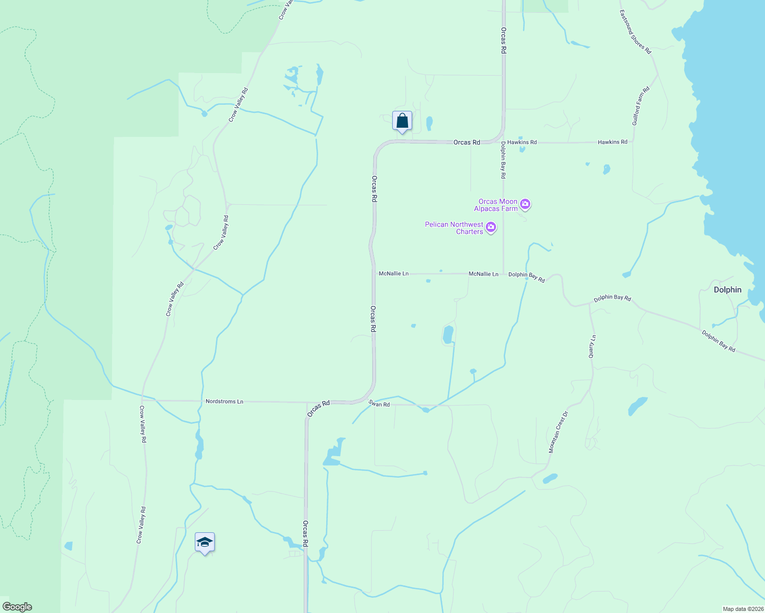 map of restaurants, bars, coffee shops, grocery stores, and more near 4125 Orcas Road in Eastsound