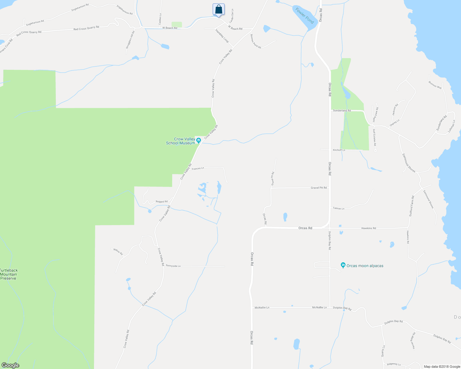 map of restaurants, bars, coffee shops, grocery stores, and more near 1841 Crow Valley Road in Eastsound