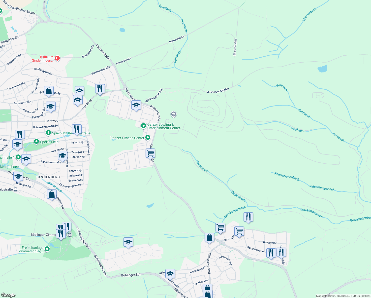 map of restaurants, bars, coffee shops, grocery stores, and more near in Böblingen