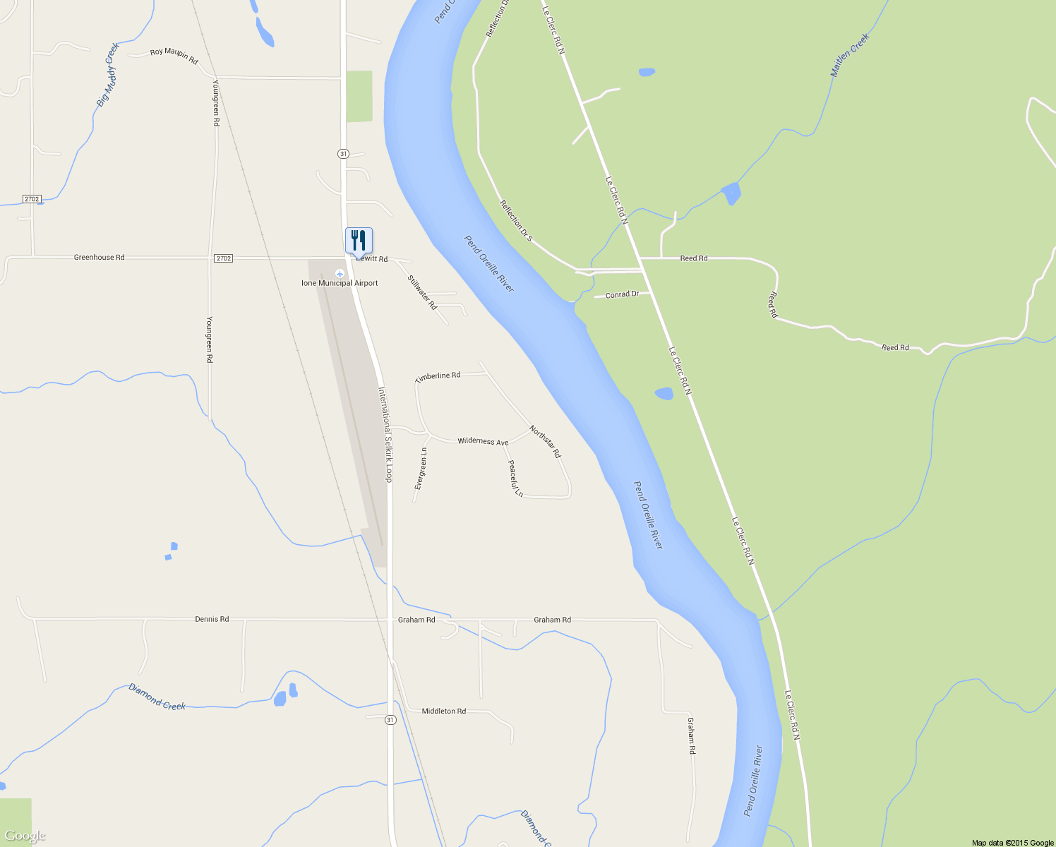 map of restaurants, bars, coffee shops, grocery stores, and more near Northstar Road in Pend Oreille County