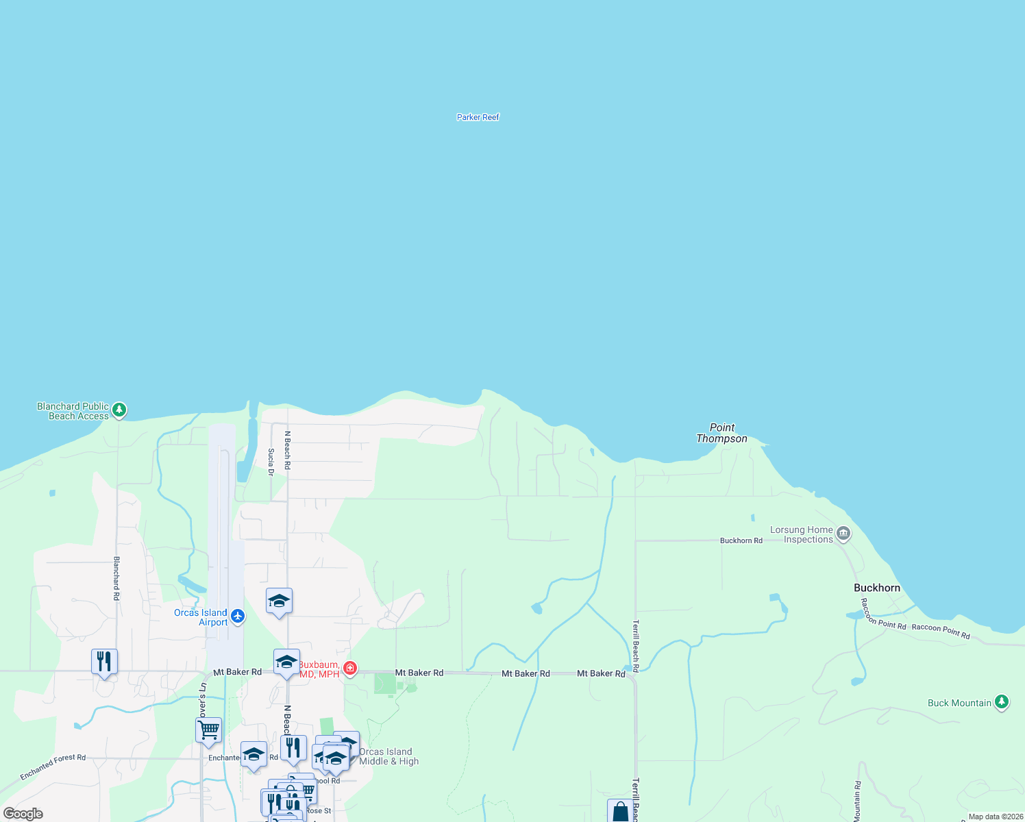 map of restaurants, bars, coffee shops, grocery stores, and more near 237 Scenic Lane in Eastsound