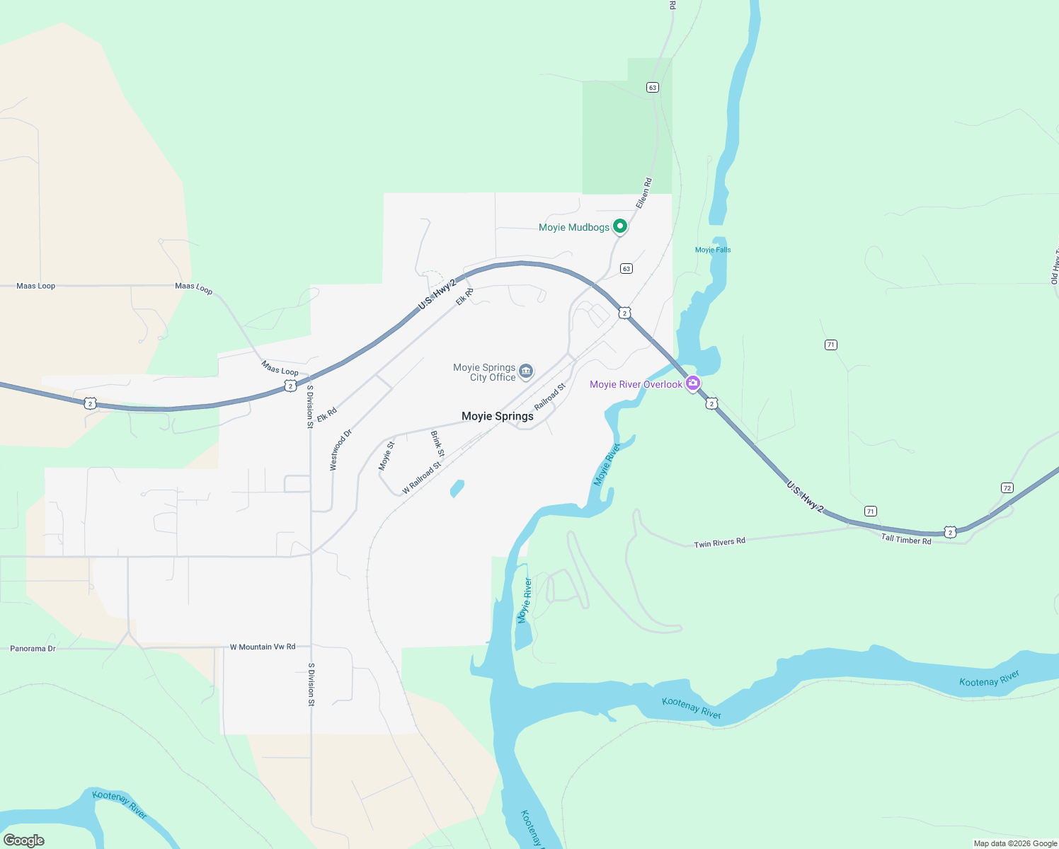 map of restaurants, bars, coffee shops, grocery stores, and more near 113 Canyon View Road in Moyie Springs