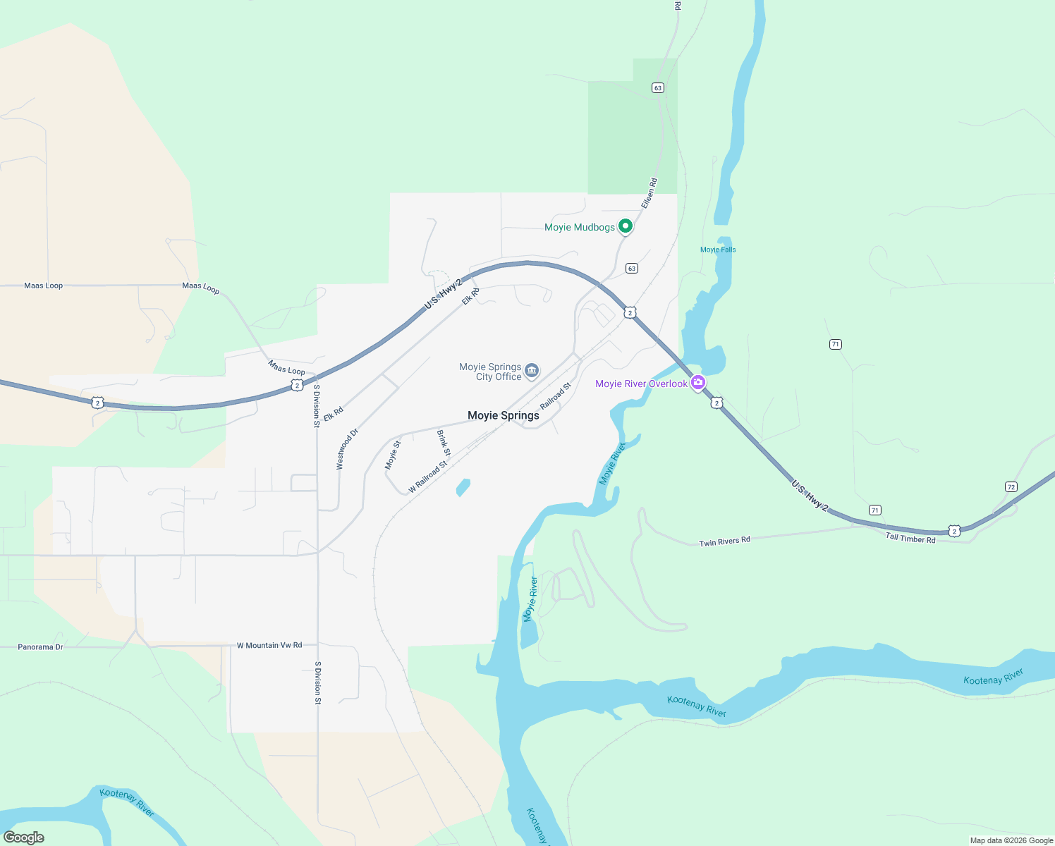 map of restaurants, bars, coffee shops, grocery stores, and more near 113 Canyon View Road in Moyie Springs