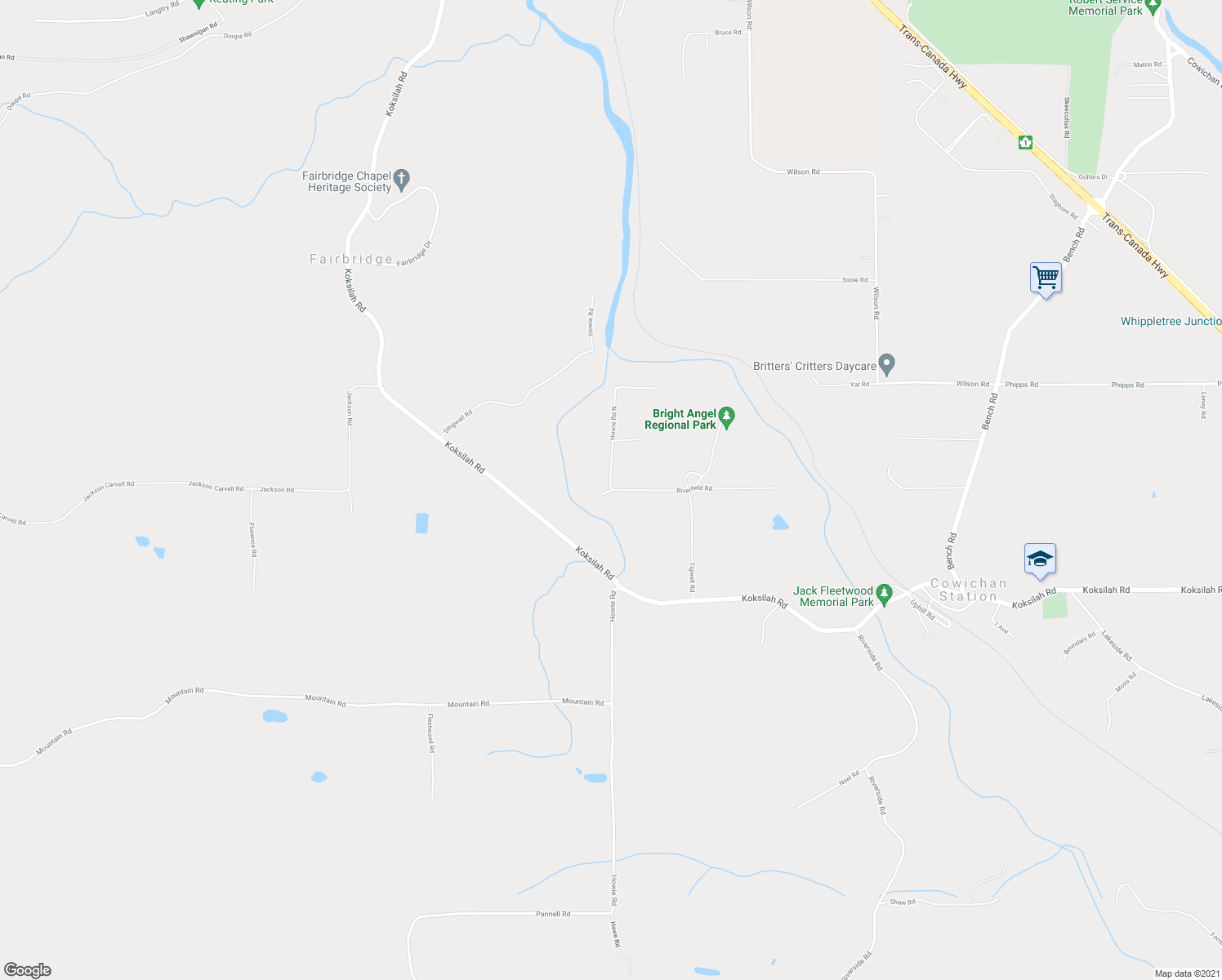 map of restaurants, bars, coffee shops, grocery stores, and more near 4570 Howie Rd N in Duncan