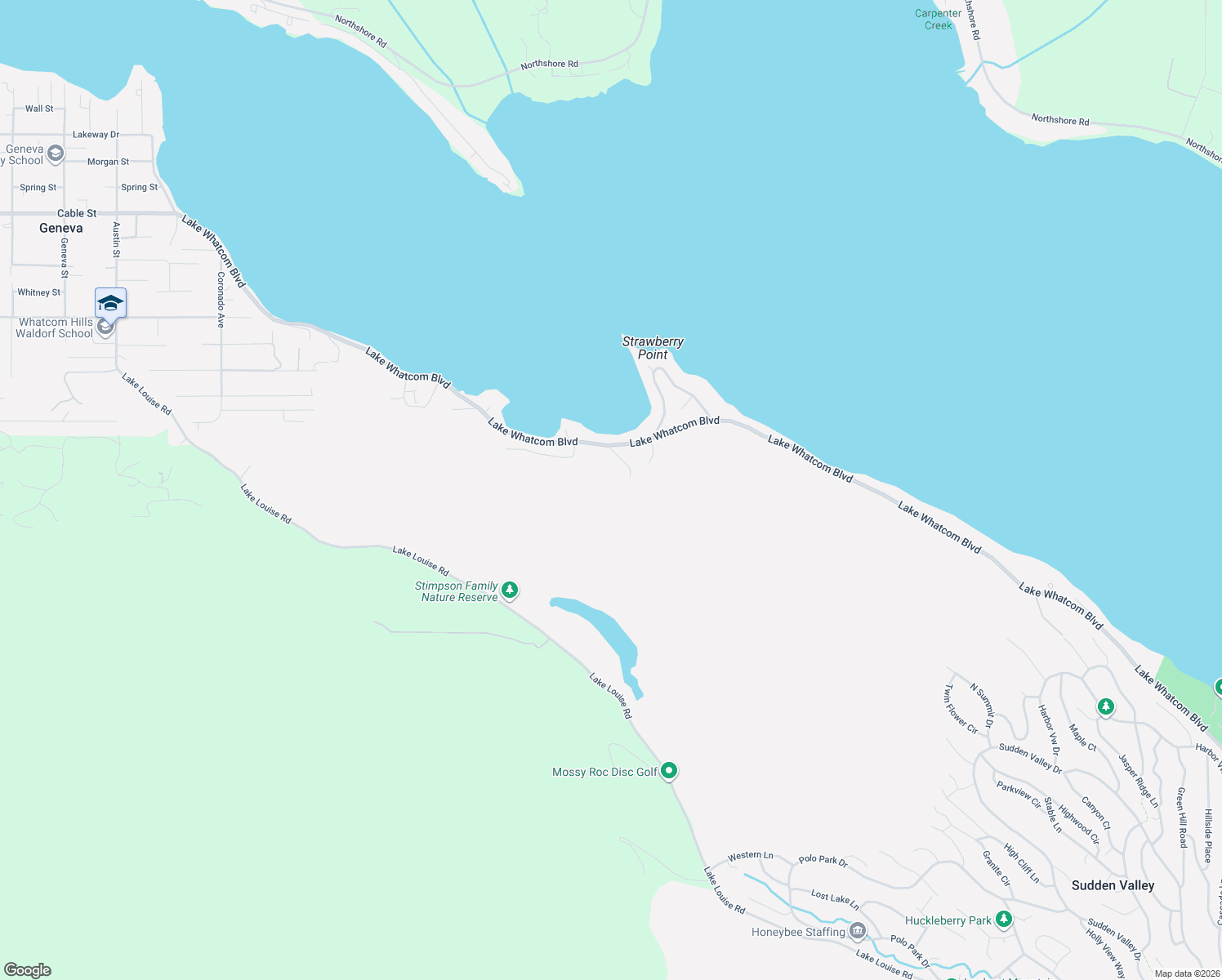 map of restaurants, bars, coffee shops, grocery stores, and more near 2645 Lake Whatcom Boulevard in Bellingham