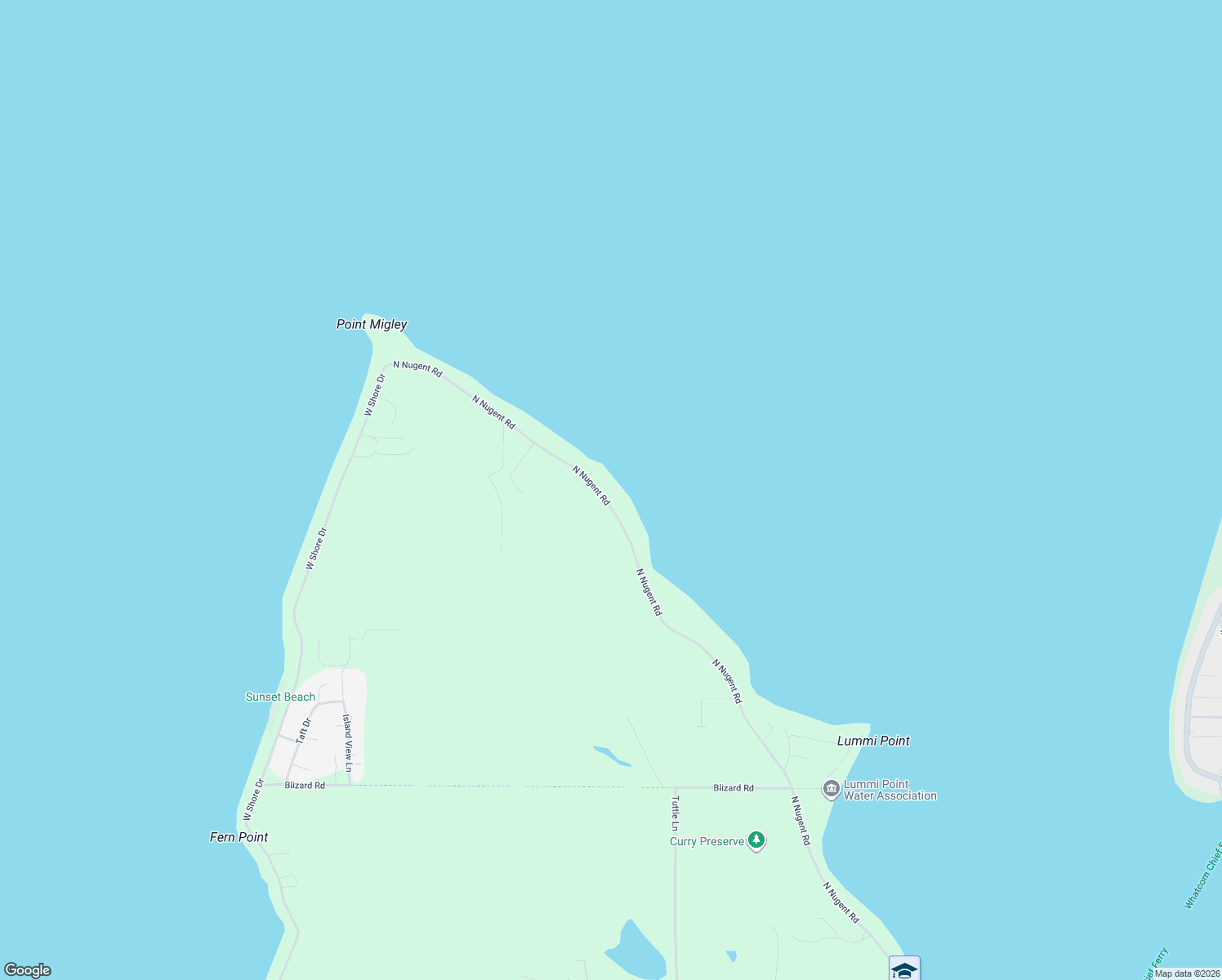 map of restaurants, bars, coffee shops, grocery stores, and more near 2776 North Nugent Road in Lummi Island