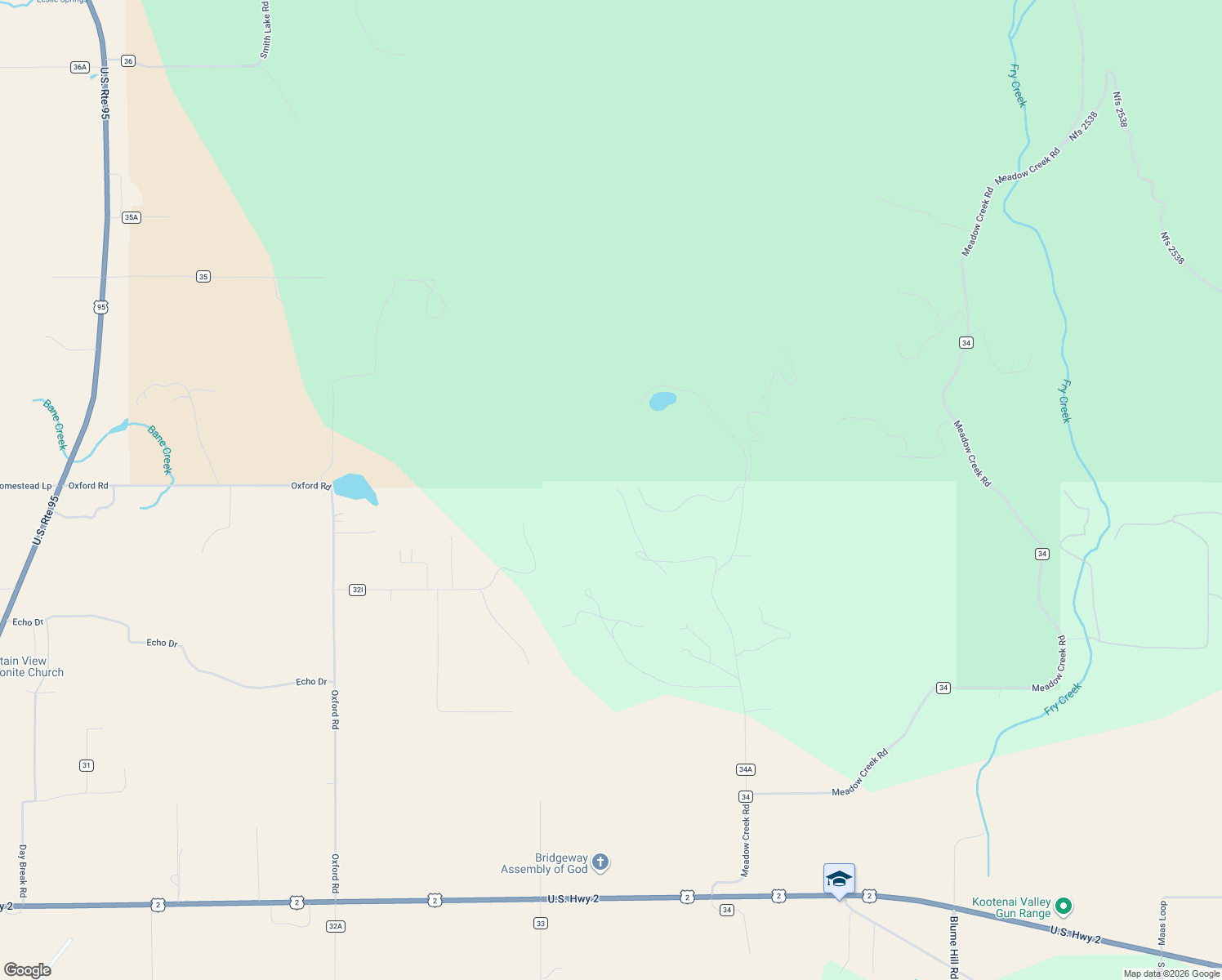 map of restaurants, bars, coffee shops, grocery stores, and more near 558 Grouse Hill Road in Bonners Ferry