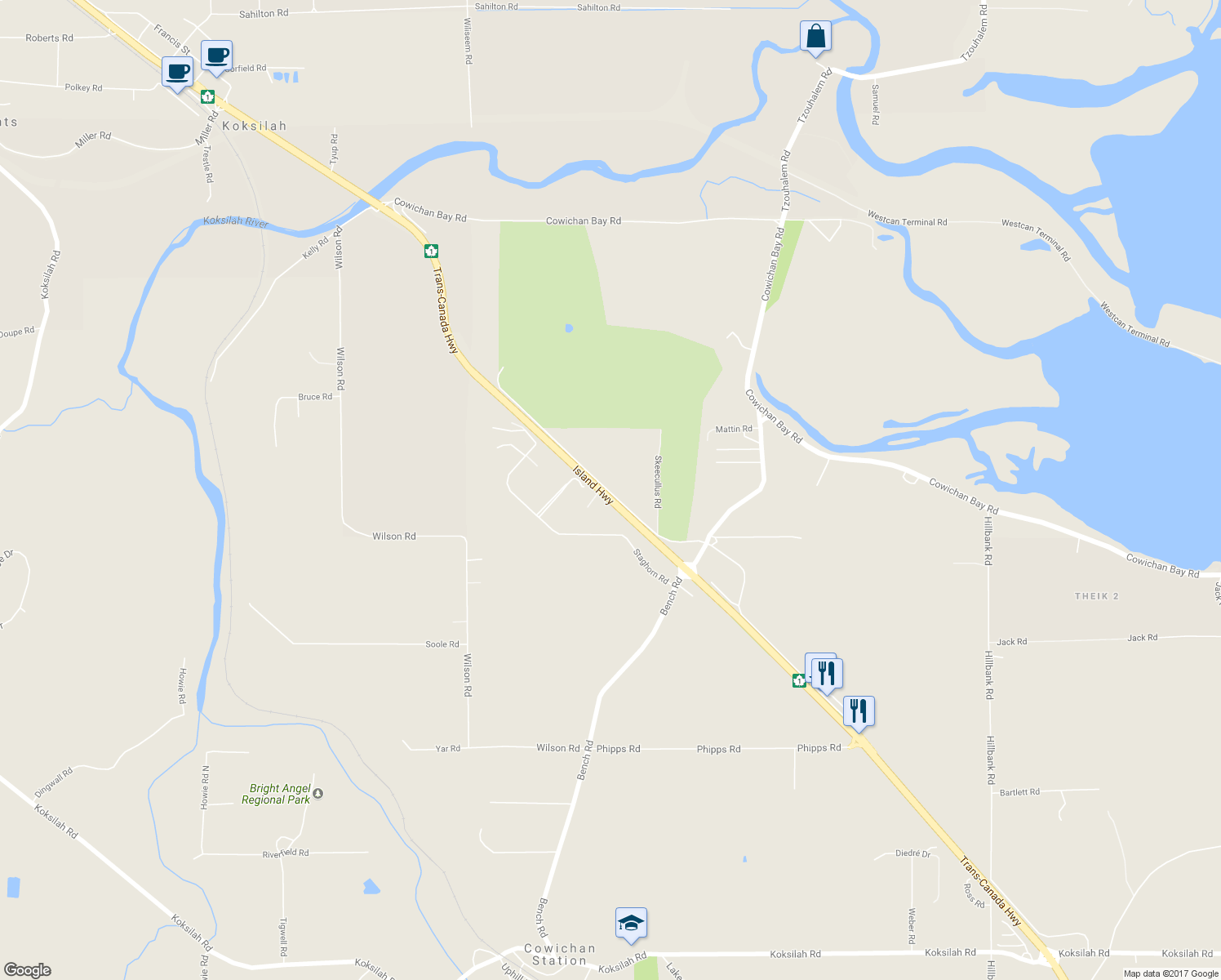 map of restaurants, bars, coffee shops, grocery stores, and more near 4855 Trans-Canada Highway in Duncan