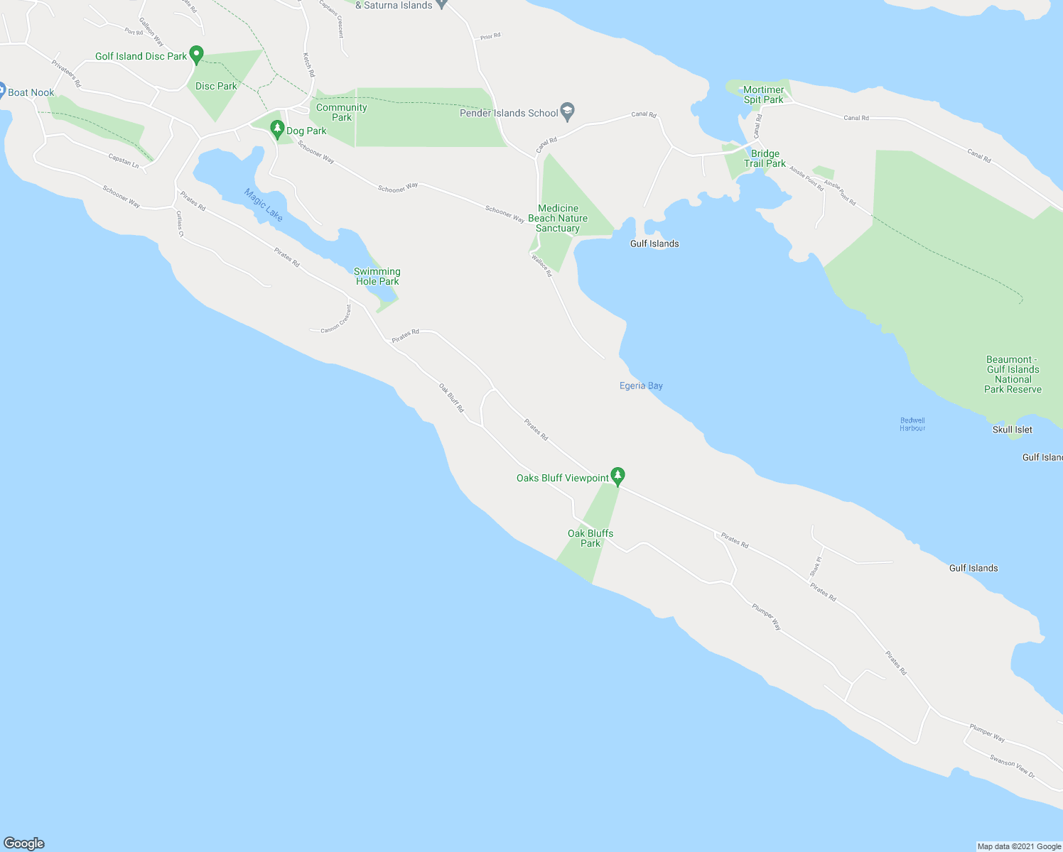 map of restaurants, bars, coffee shops, grocery stores, and more near 5909 Pirates Road in Pender Island
