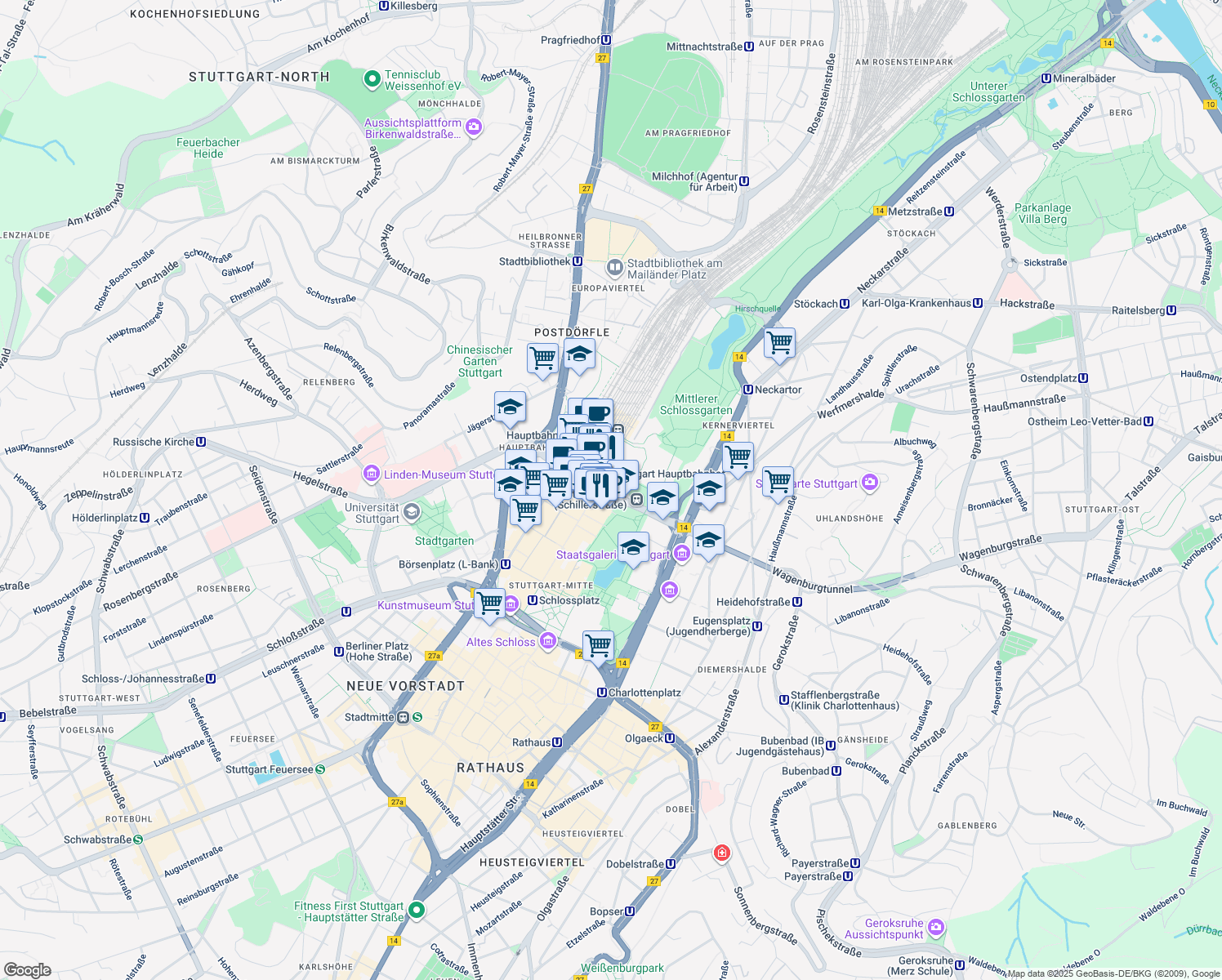 map of restaurants, bars, coffee shops, grocery stores, and more near 6 Else-Josenhans-Straße in Stuttgart