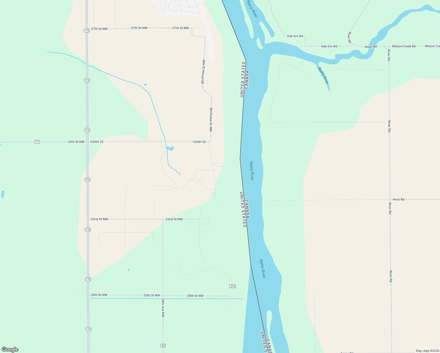 map of restaurants, bars, coffee shops, grocery stores, and more near 2314 Oak Harbor Drive in Baudette