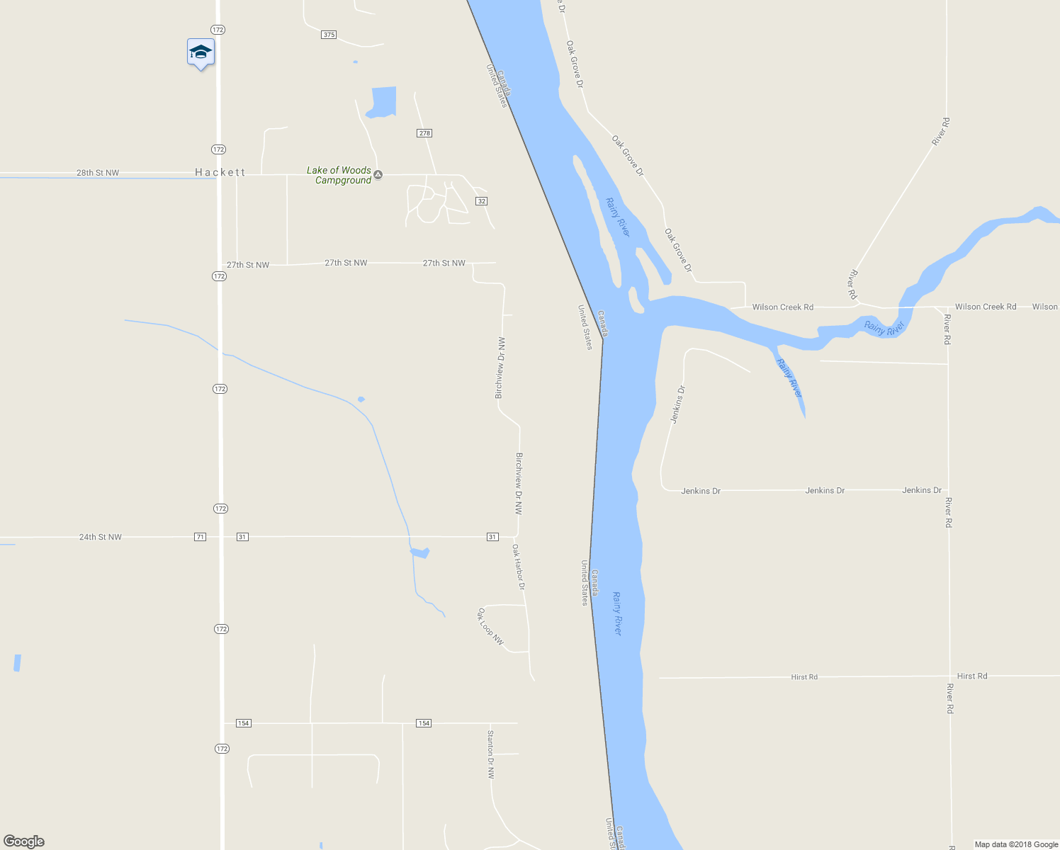map of restaurants, bars, coffee shops, grocery stores, and more near 2522 Birchview Drive Northwest in Baudette