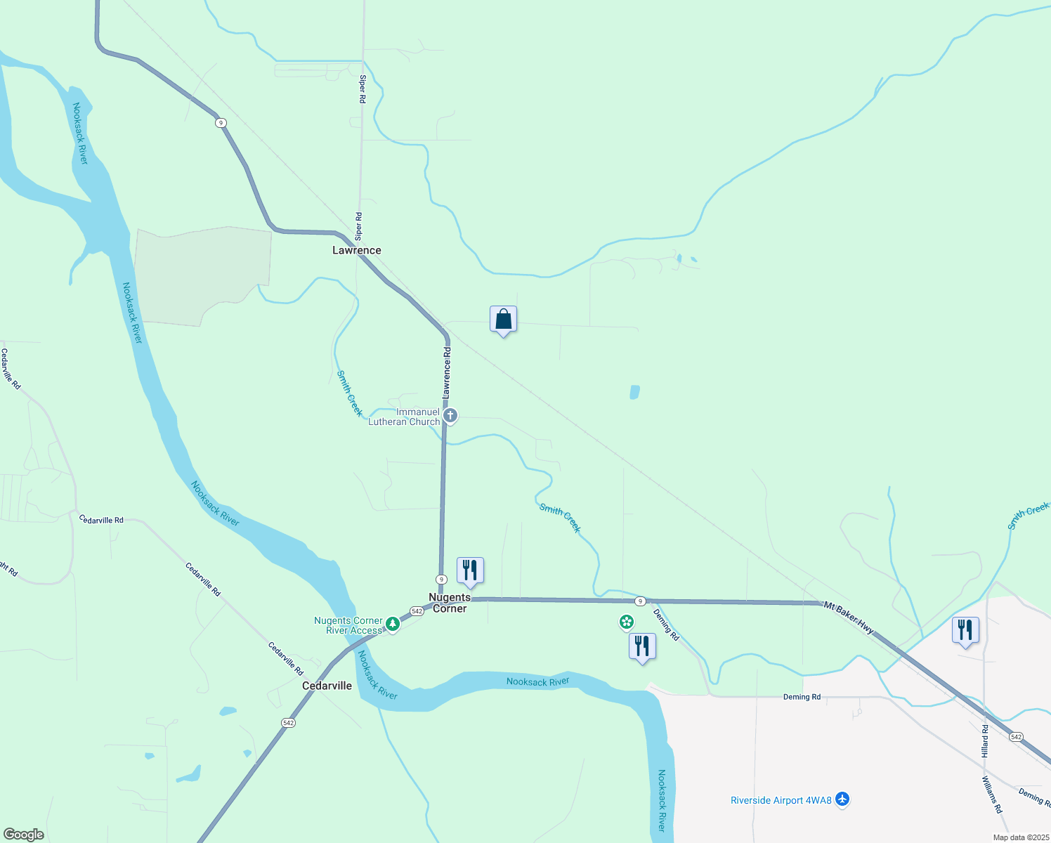 map of restaurants, bars, coffee shops, grocery stores, and more near 3792 Hatley Rd in Everson