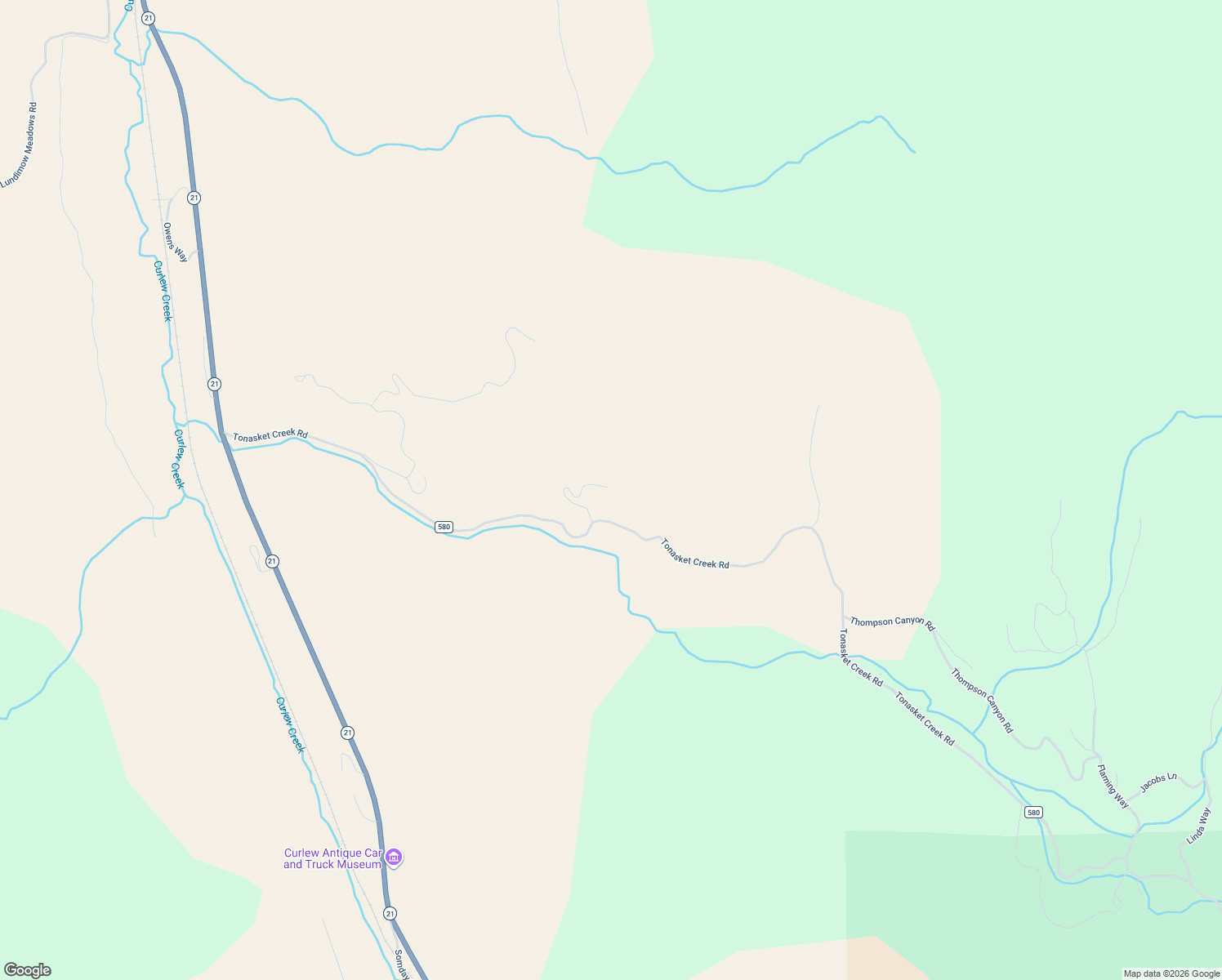 map of restaurants, bars, coffee shops, grocery stores, and more near 26 Grandview Road in Curlew