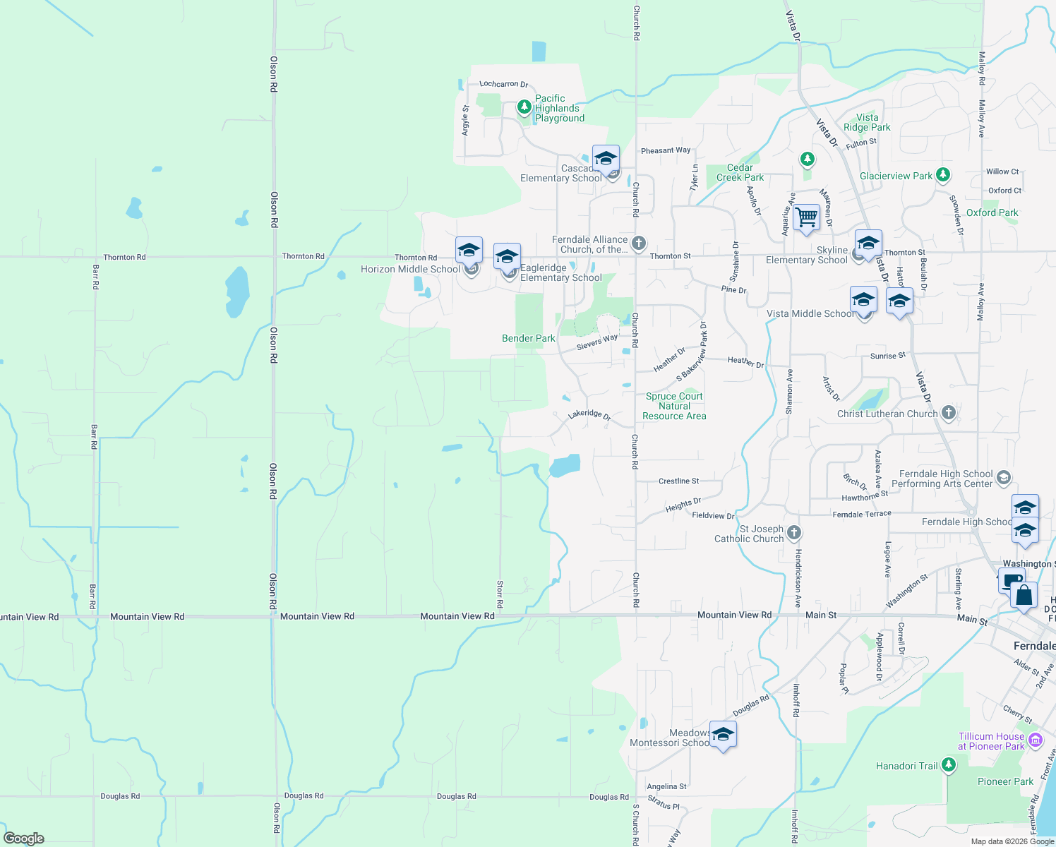 map of restaurants, bars, coffee shops, grocery stores, and more near 2616 Nubgaard Rd in Ferndale