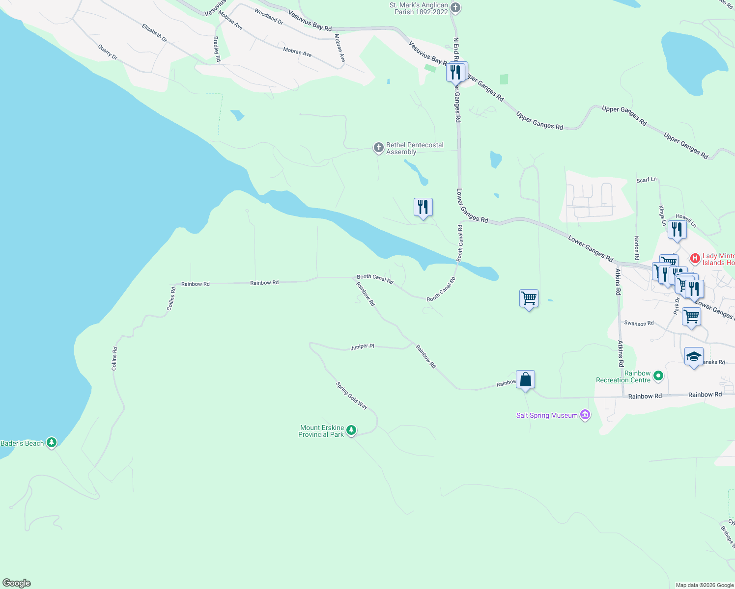 map of restaurants, bars, coffee shops, grocery stores, and more near 696 Rainbow Road in Capital