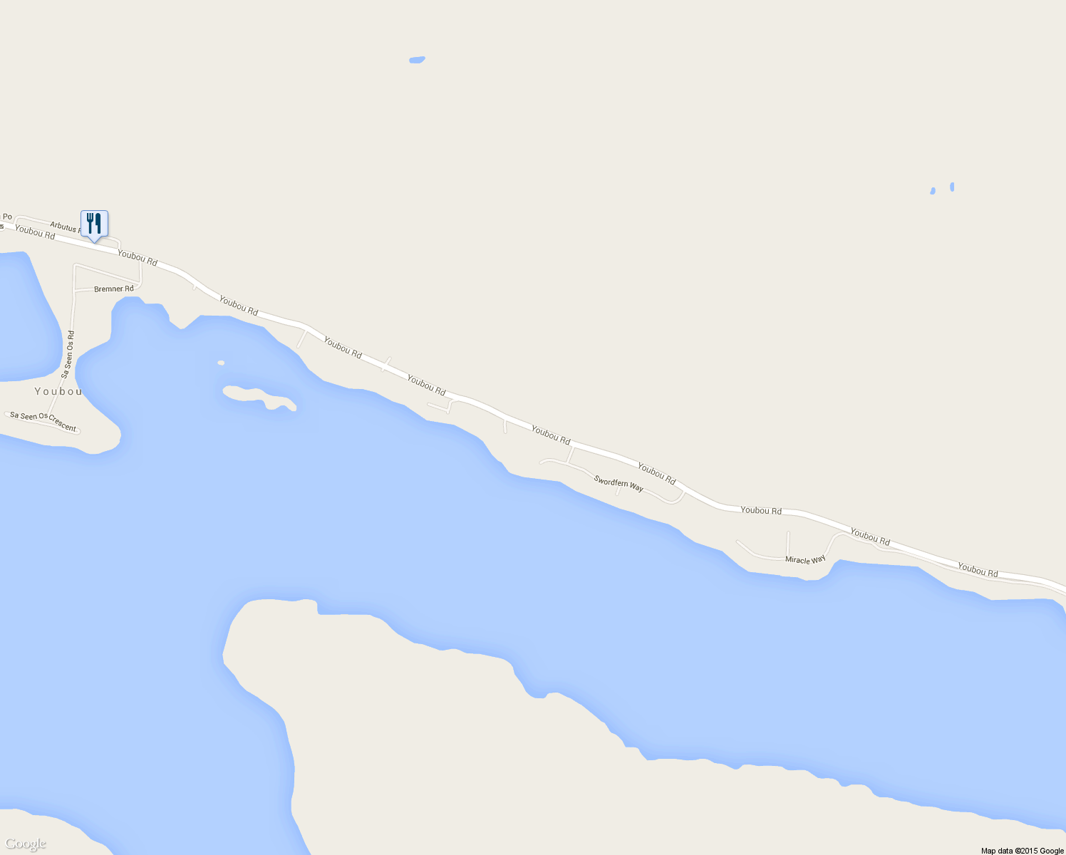 map of restaurants, bars, coffee shops, grocery stores, and more near 10001 Youbou Road in Youbou