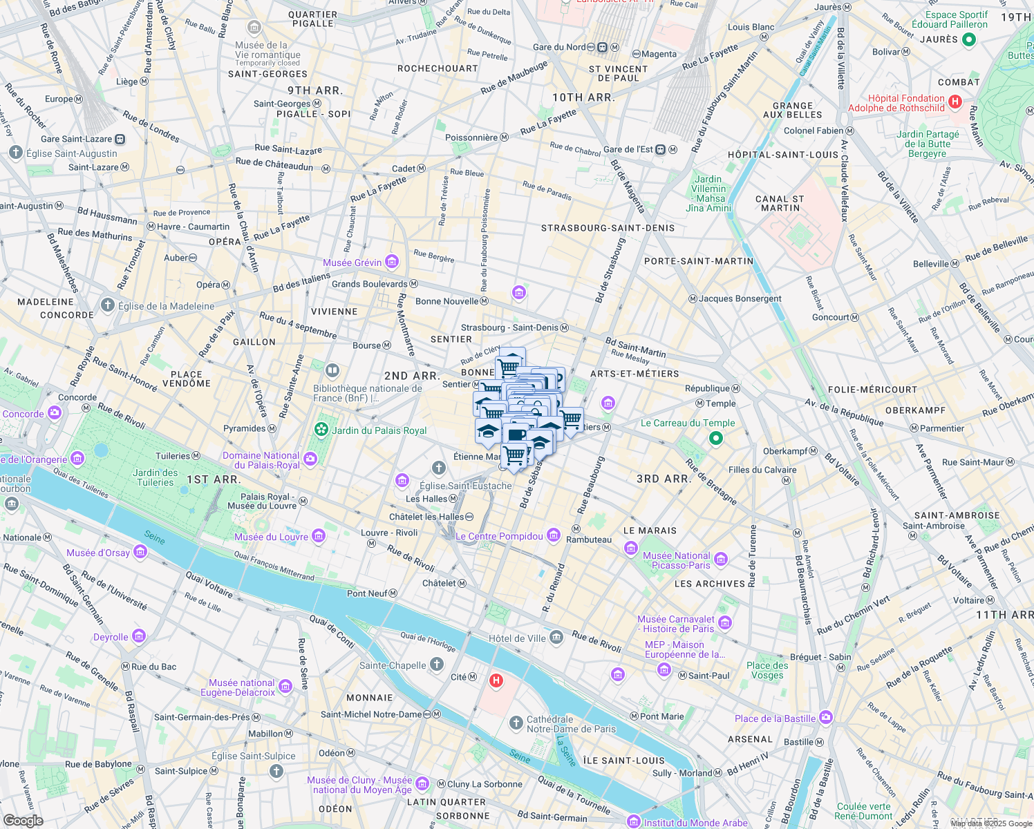 map of restaurants, bars, coffee shops, grocery stores, and more near 4 Rue Saint-Sauveur in Paris