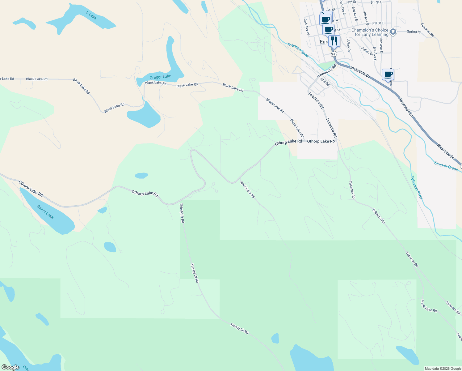 map of restaurants, bars, coffee shops, grocery stores, and more near 782 Othorp Lake Road in Rexford
