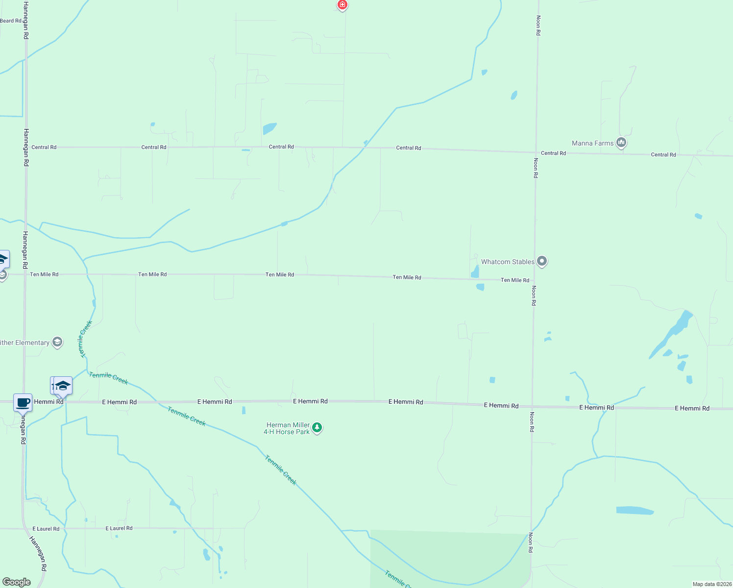 map of restaurants, bars, coffee shops, grocery stores, and more near 1423 Ten Mile Road in Everson